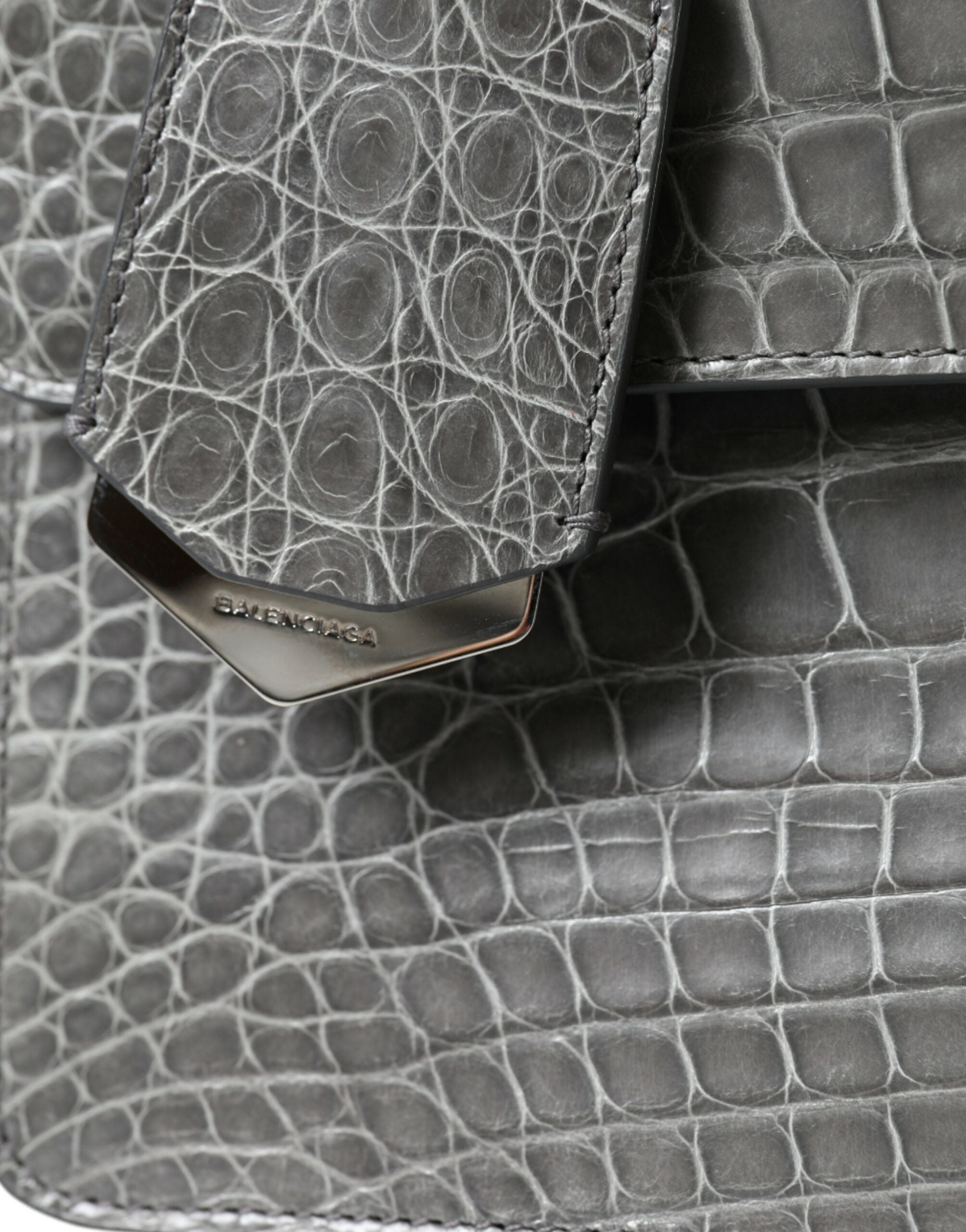 Gray Exotic Leather Medium Shoulder Hand Purse Bag Alligator