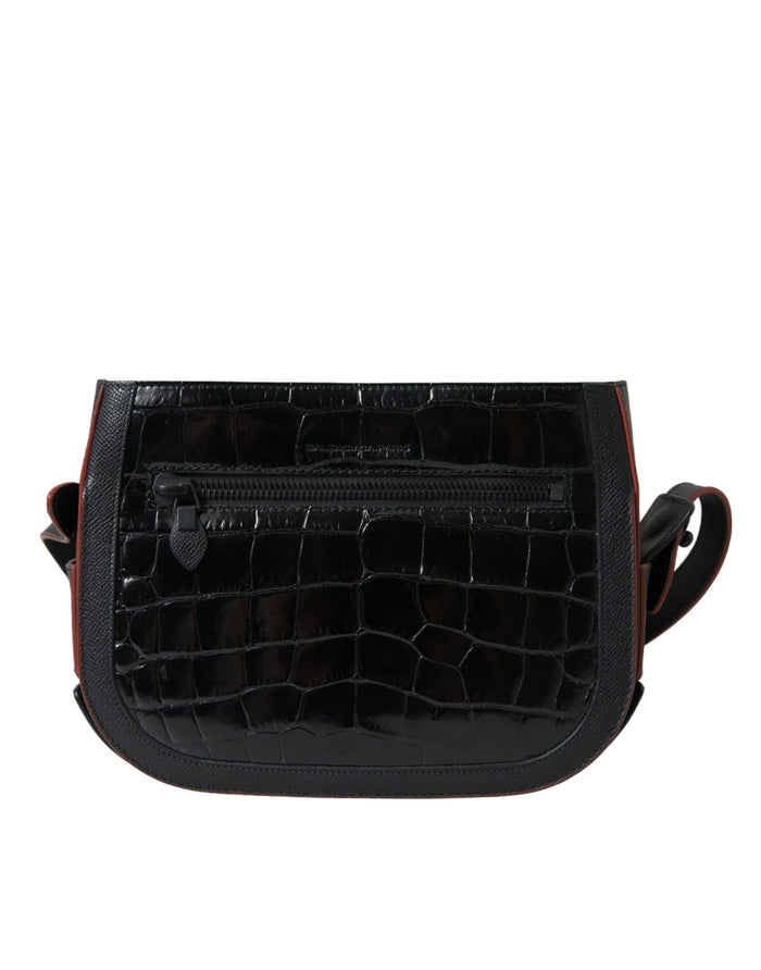 Black Exotic Leather Shoulder Crossbody Camera Bag Crocodile