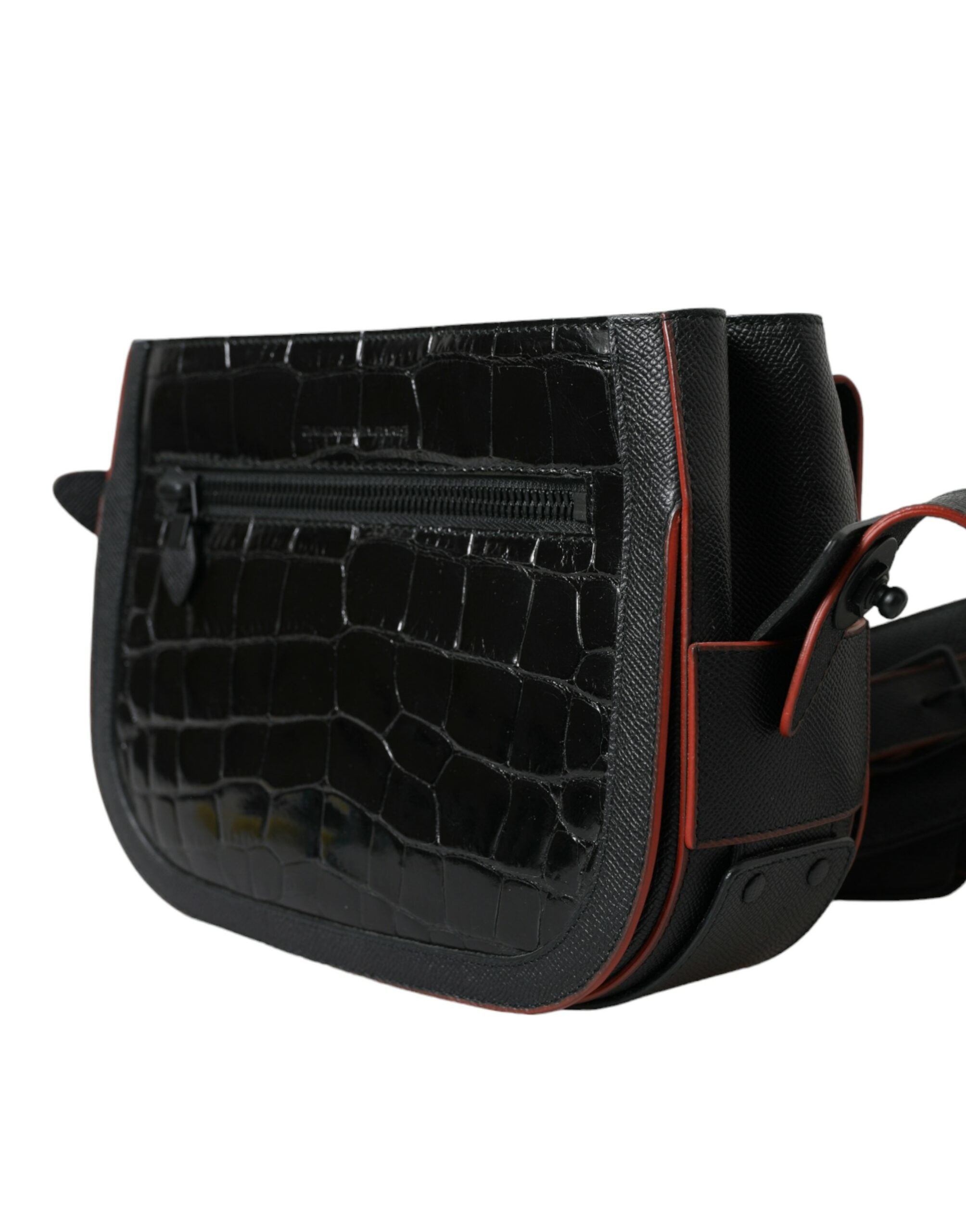 Black Exotic Leather Shoulder Crossbody Camera Bag Crocodile