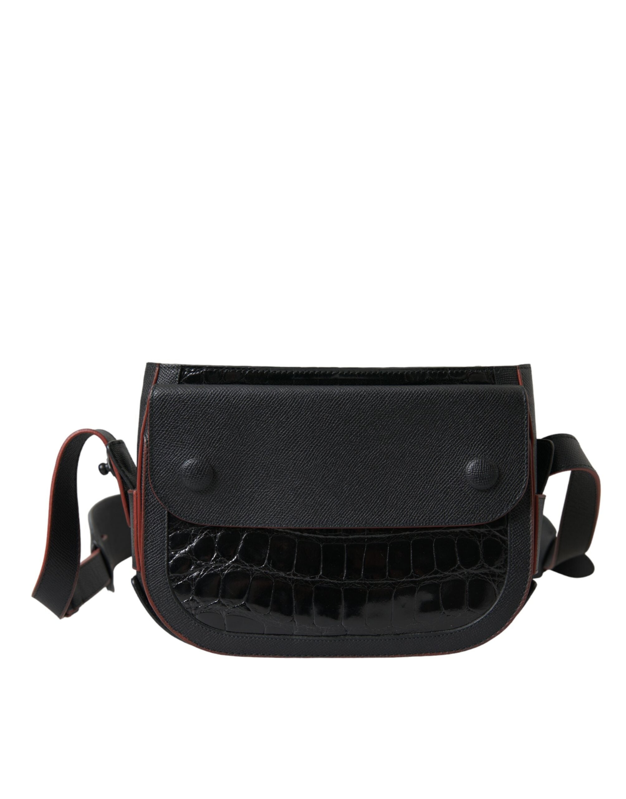 Black Exotic Leather Shoulder Crossbody Camera Bag Crocodile