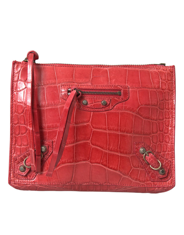 Balenciaga 100% Alligator-embossed leather clutch in red
