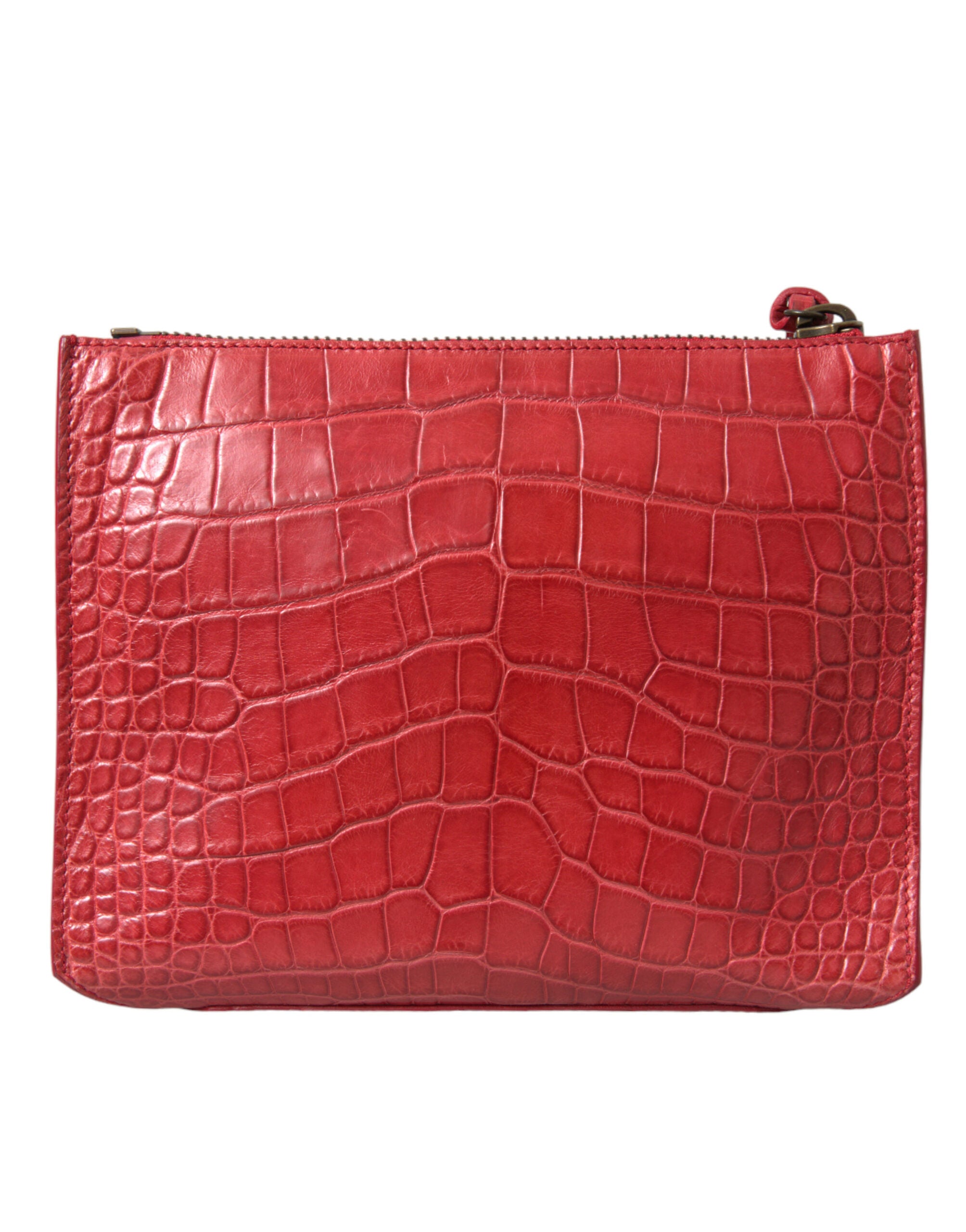 Red Exotic Skin Leather Classic Pouch Purse Wristlet Bag Alligatorskin