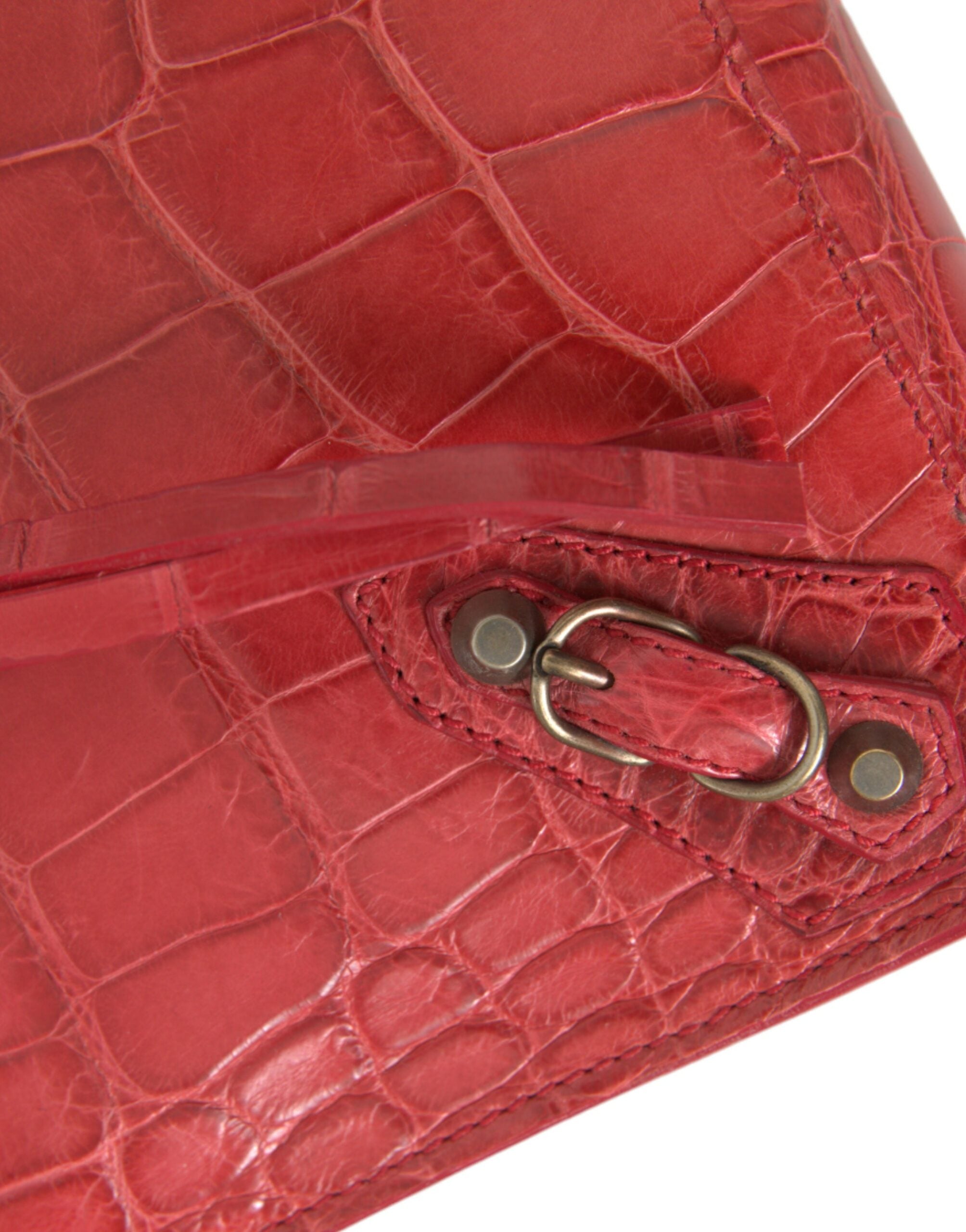 Red Exotic Skin Leather Classic Pouch Purse Wristlet Bag Alligatorskin