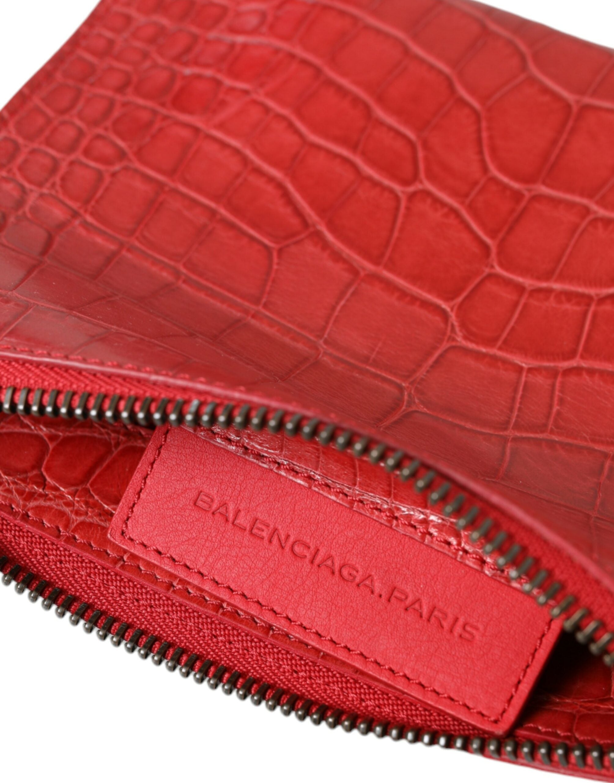 Red Exotic Skin Leather Classic Pouch Purse Wristlet Bag Alligatorskin