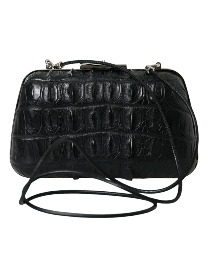 Black Exotic Skin Leather Shoulder Crossbody Box Clutch Bag Crocodile