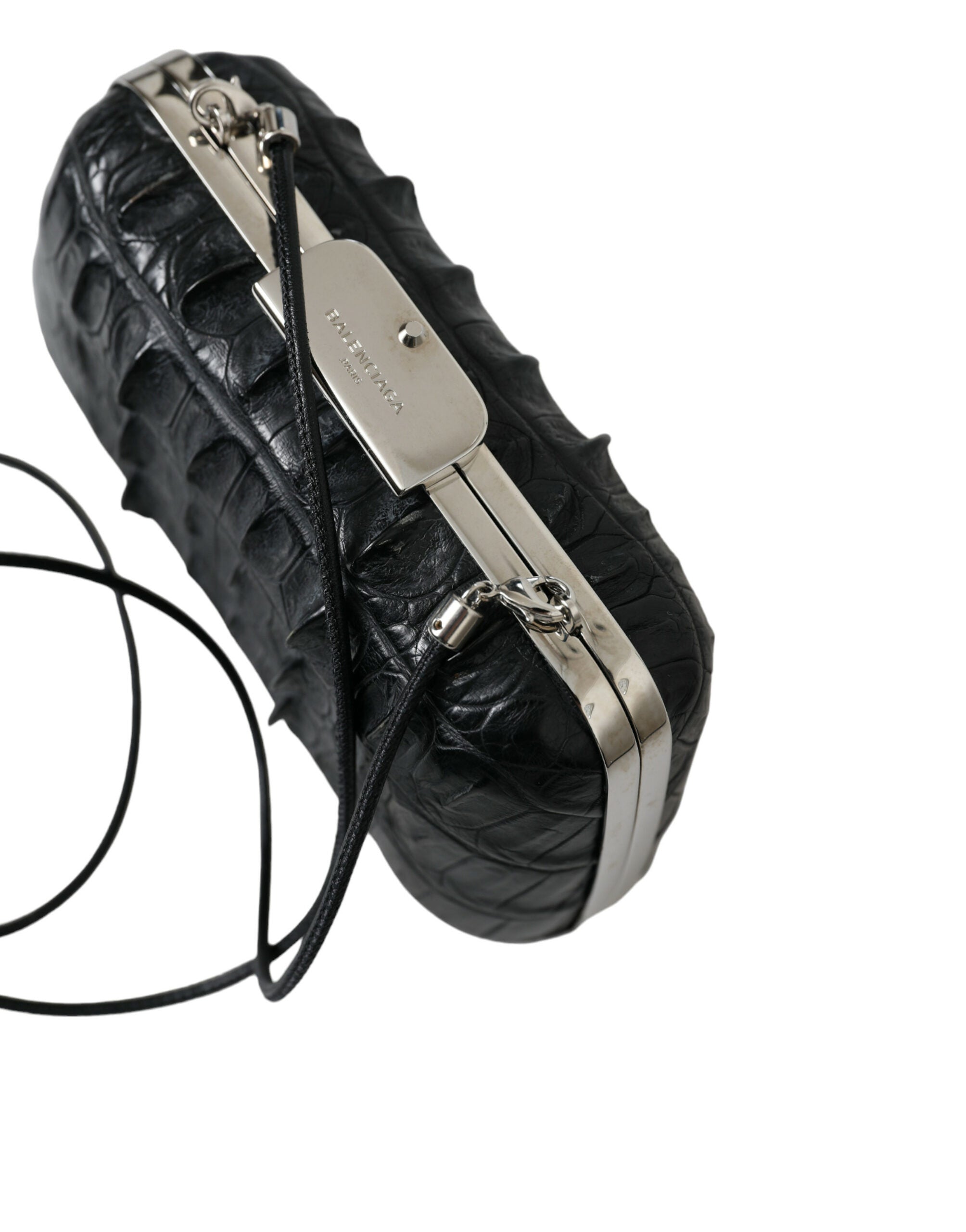 Black Exotic Skin Leather Shoulder Crossbody Box Clutch Bag Crocodile