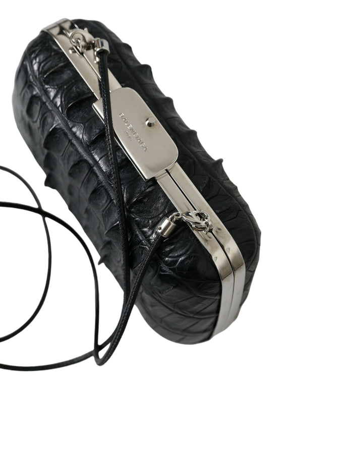 Black Exotic Skin Leather Shoulder Crossbody Box Clutch Bag Crocodile