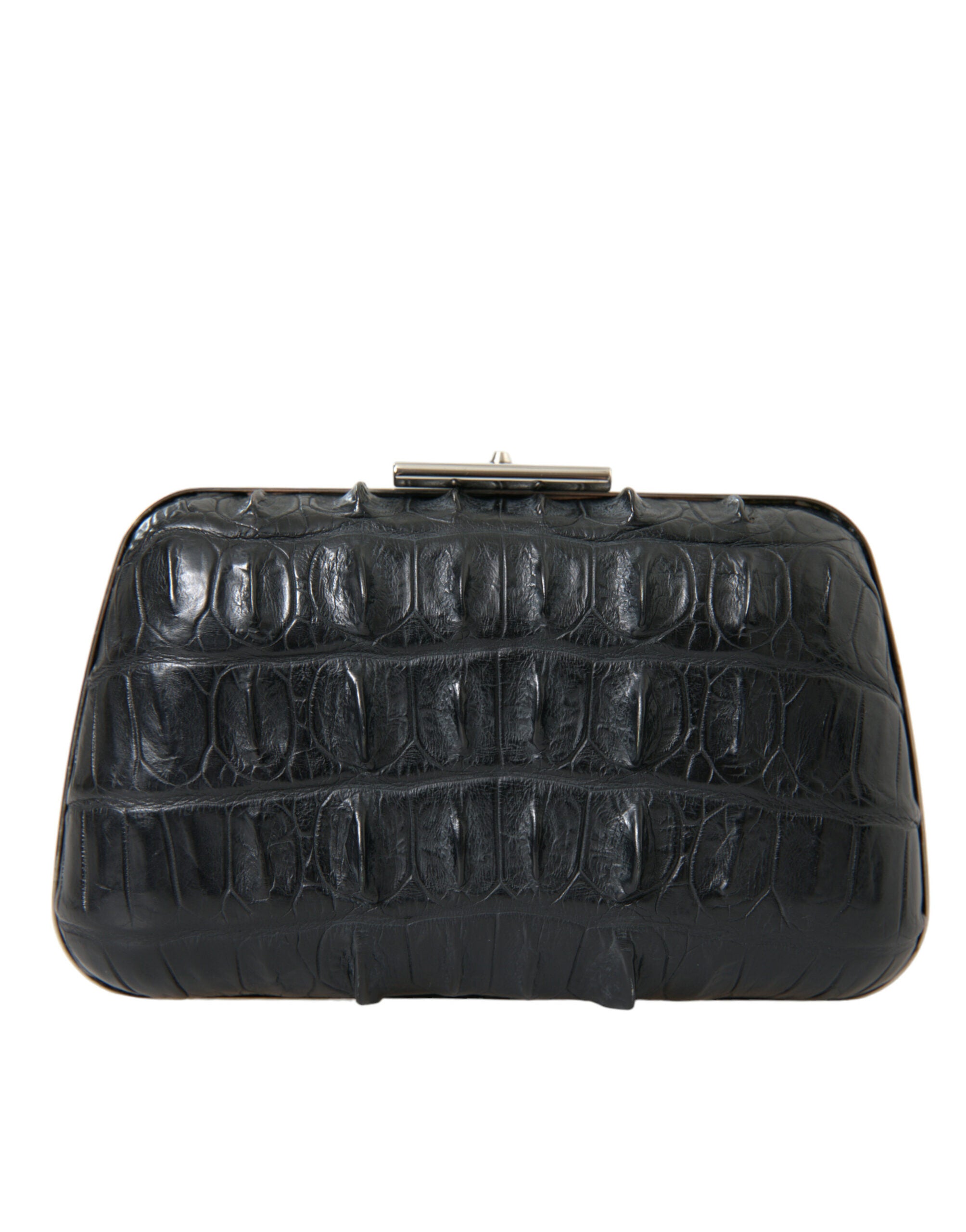 Black Exotic Skin Leather Shoulder Crossbody Box Clutch Bag Crocodile
