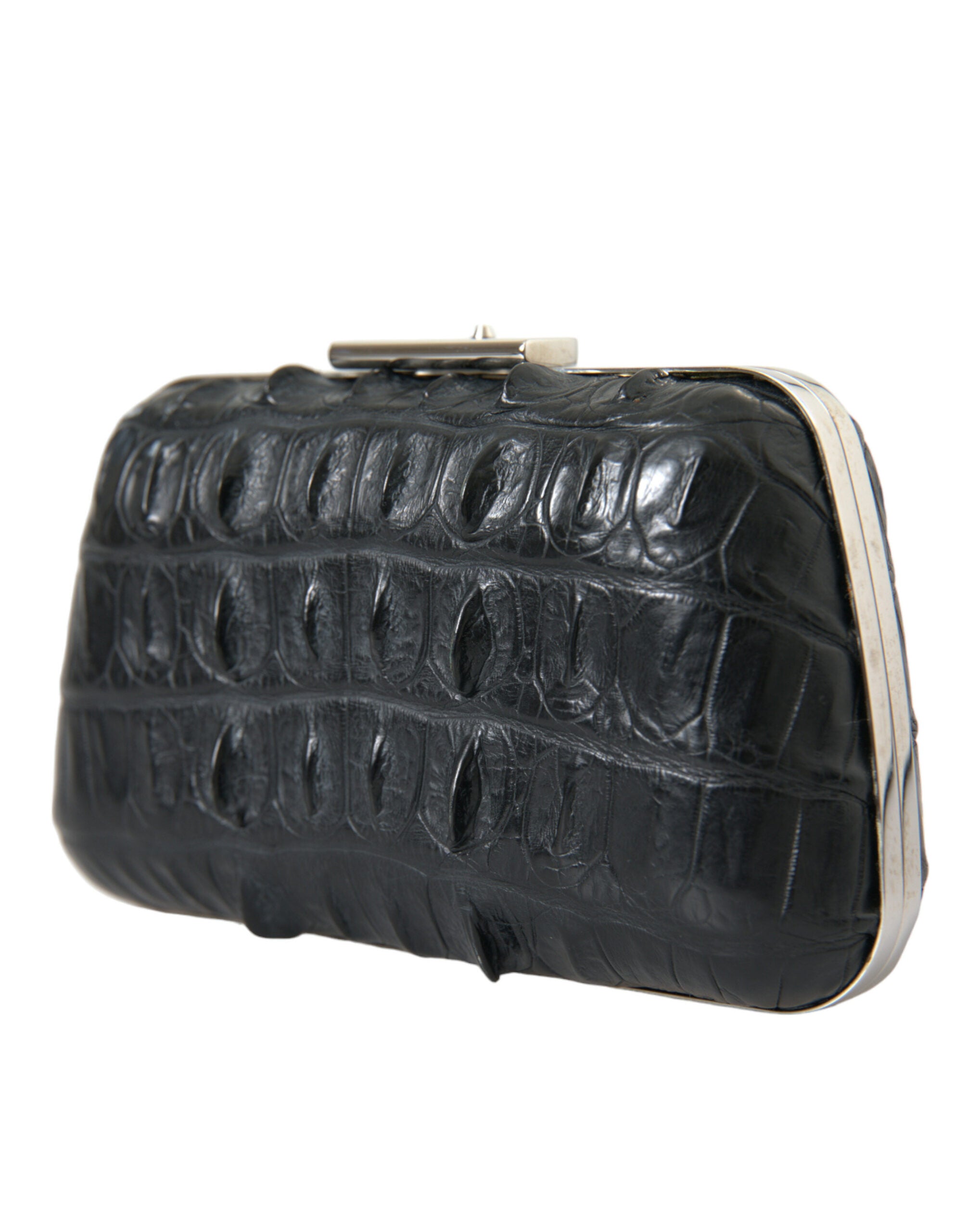 Black Exotic Skin Leather Shoulder Crossbody Box Clutch Bag Crocodile