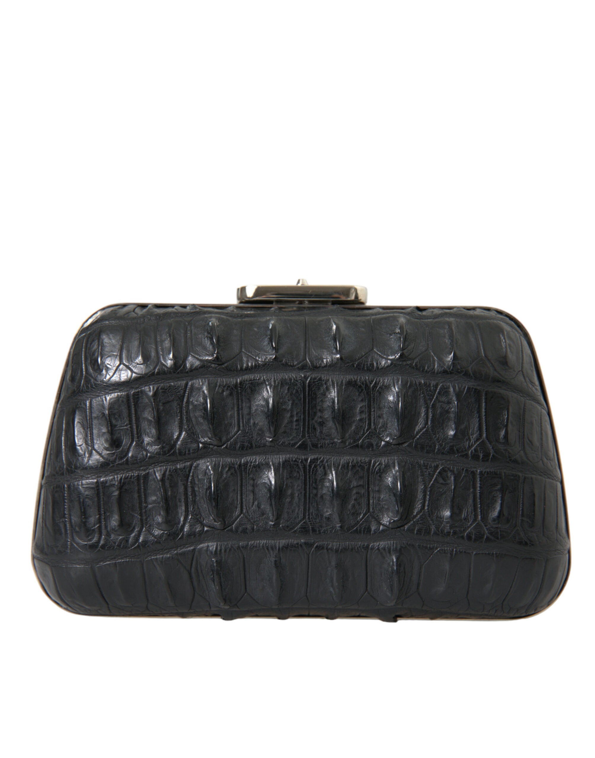 Black Exotic Skin Leather Shoulder Crossbody Box Clutch Bag Crocodile