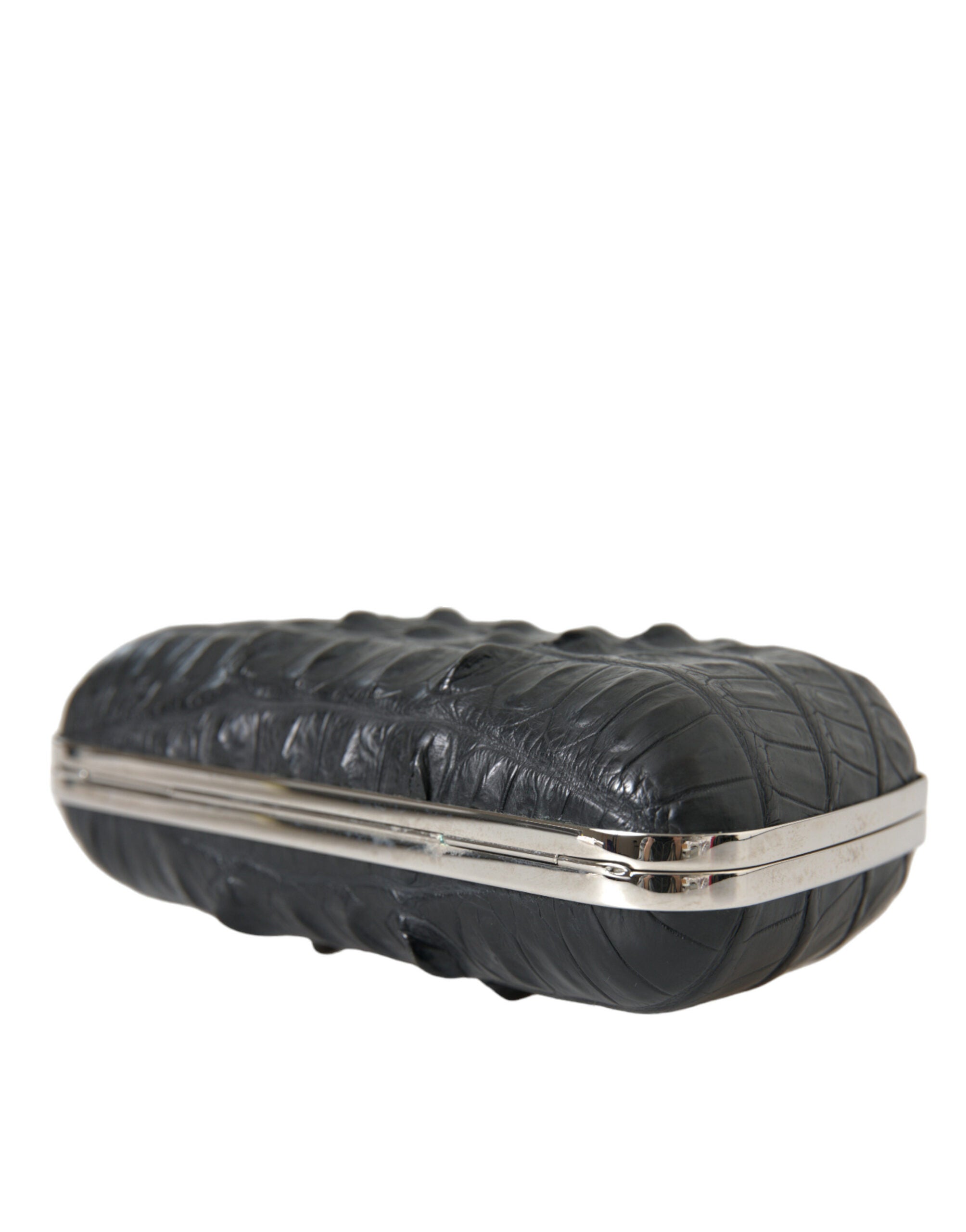 Black Exotic Skin Leather Shoulder Crossbody Box Clutch Bag Crocodile