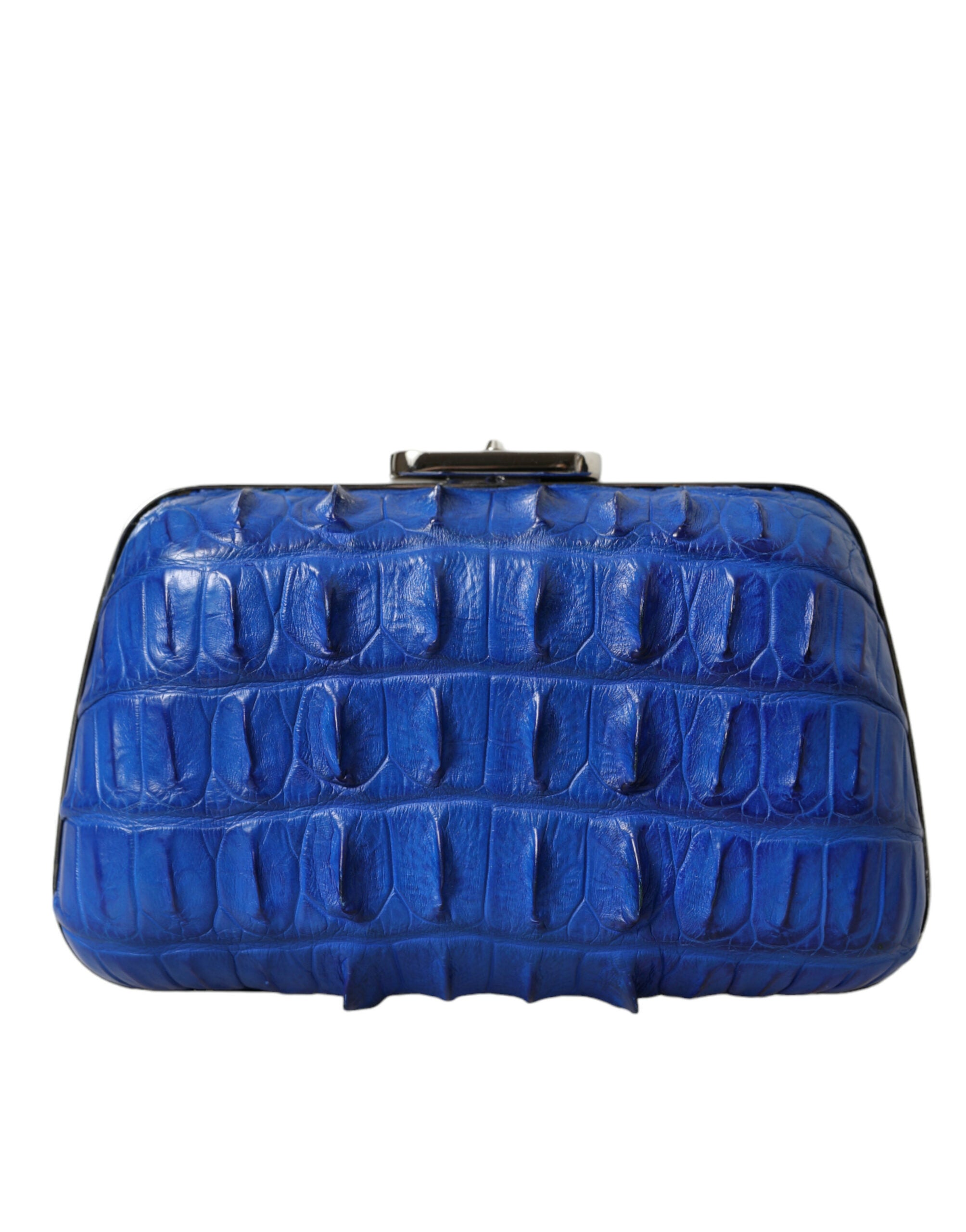 Blue Exotic Skin Leather Shoulder Crossbody Box Clutch Bag Crocodile Lamb