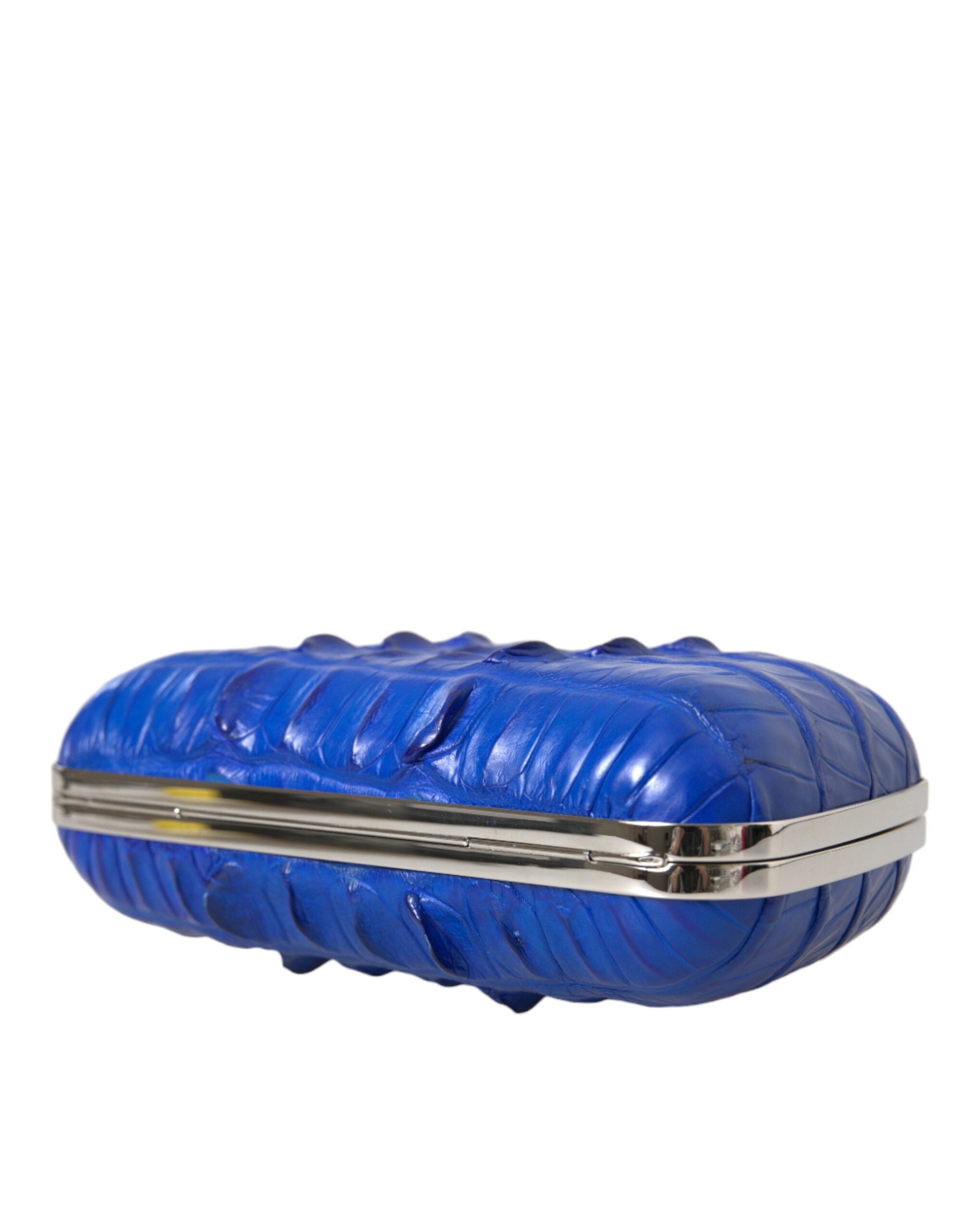Blue Exotic Skin Leather Shoulder Crossbody Box Clutch Bag Crocodile Lamb