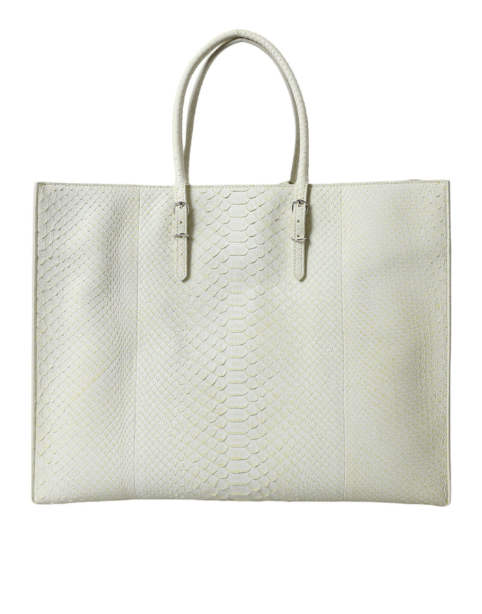 White Yellow Exotic Skin Leather Shopping Tote Papier Bag Pythonskin