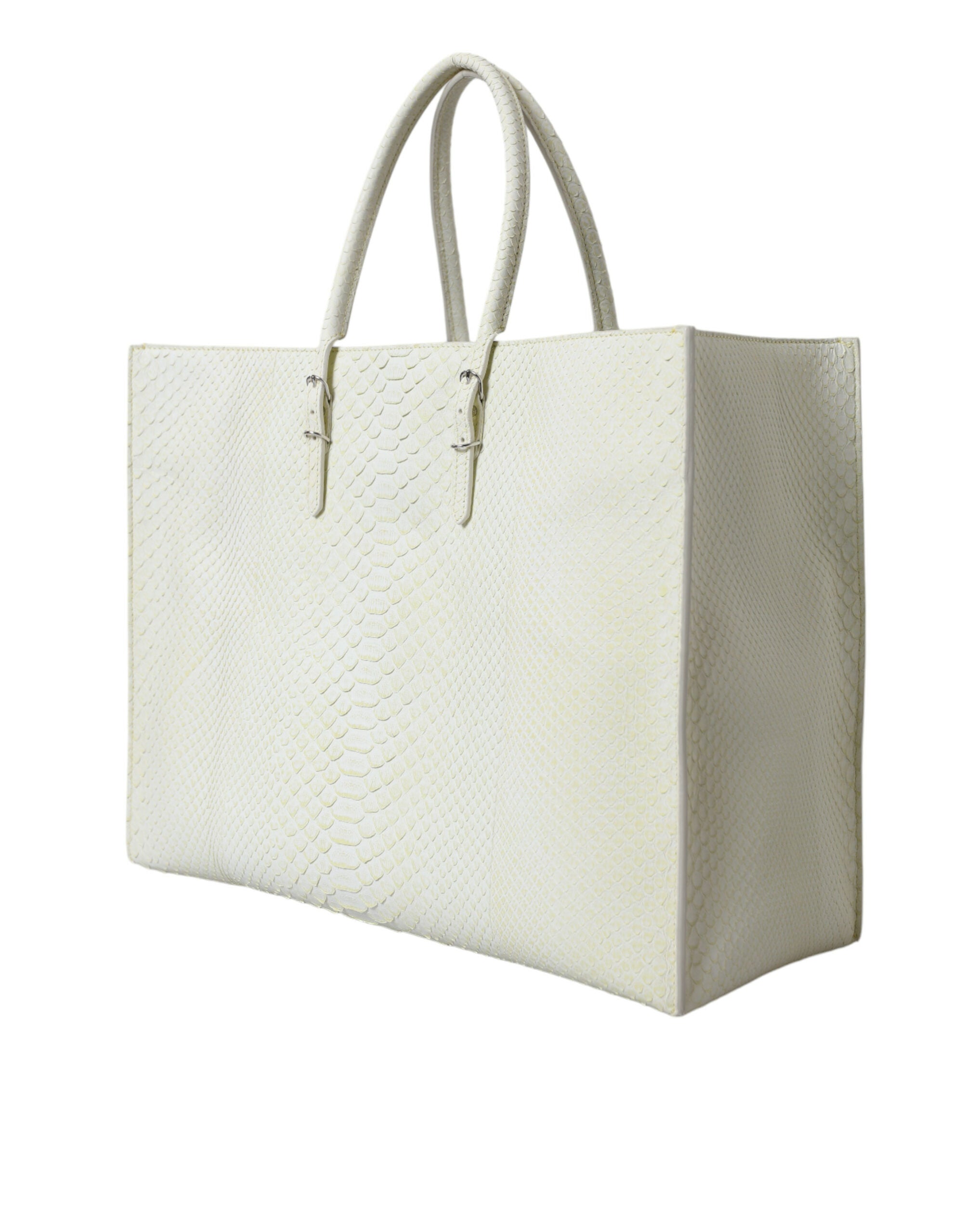 White Yellow Exotic Skin Leather Shopping Tote Papier Bag Pythonskin
