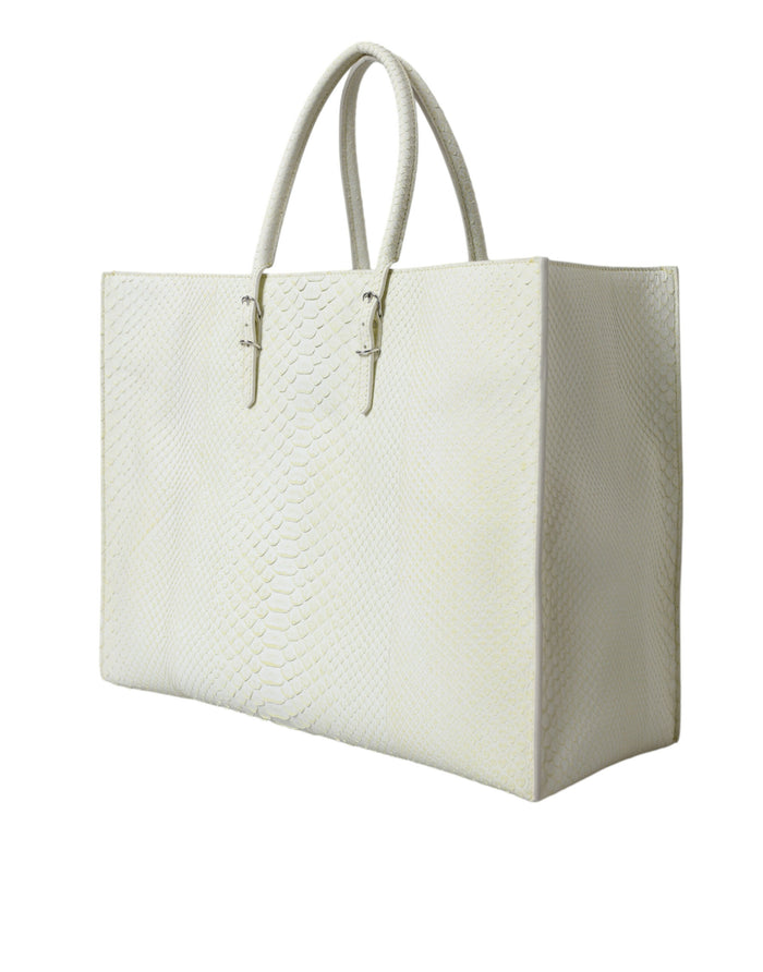 White Yellow Exotic Skin Leather Shopping Tote Papier Bag Pythonskin