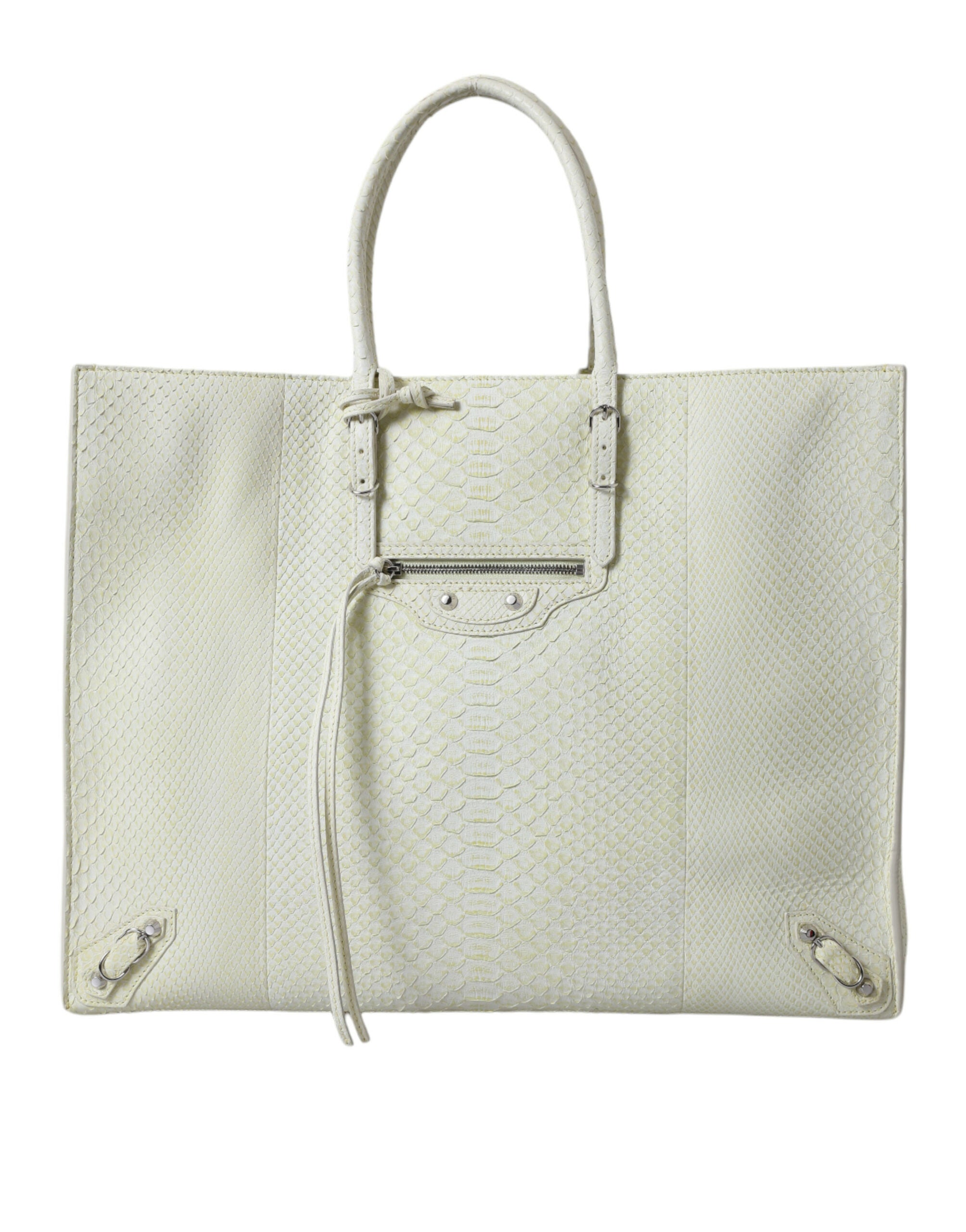 White Yellow Exotic Skin Leather Shopping Tote Papier Bag Pythonskin