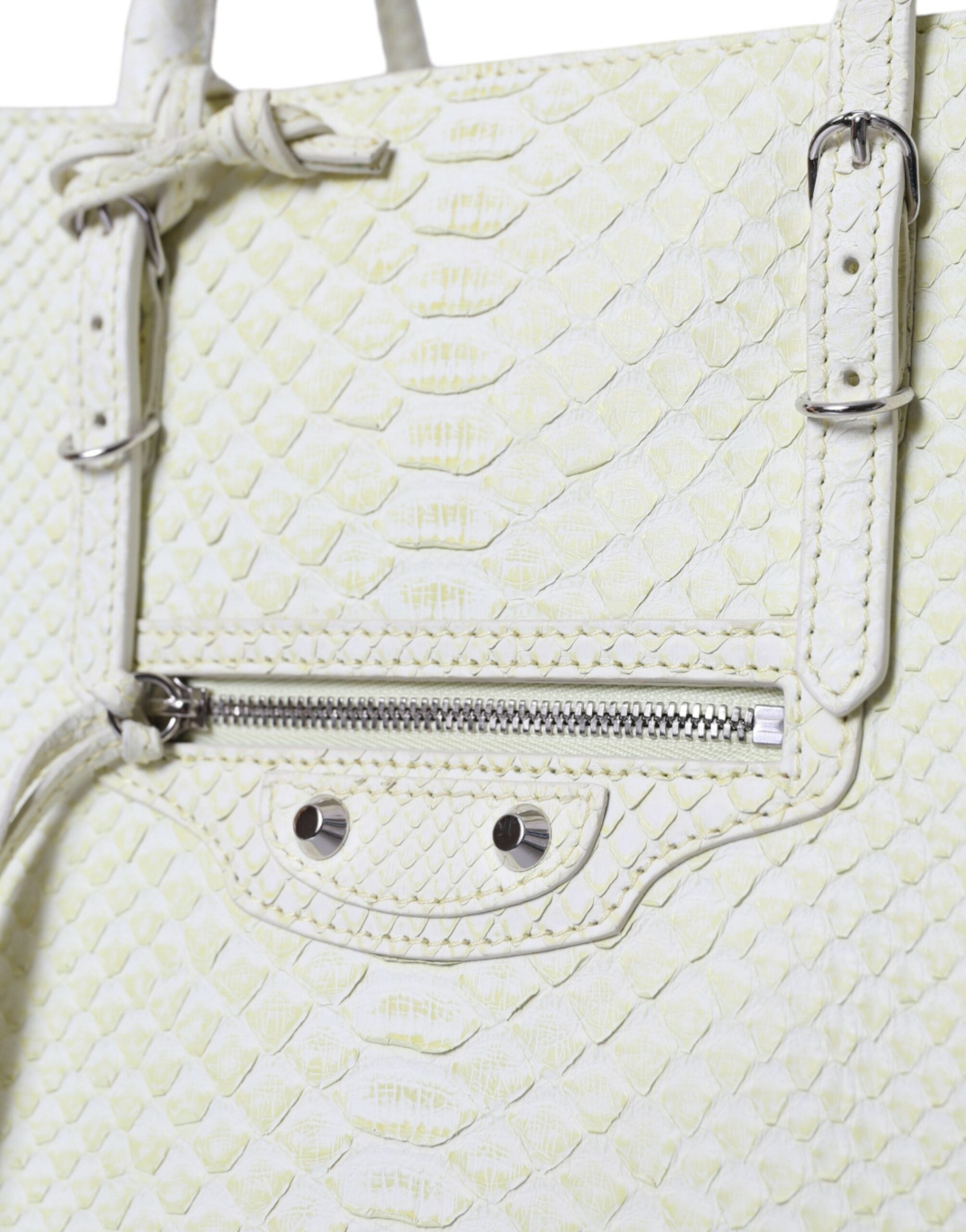 White Yellow Exotic Skin Leather Shopping Tote Papier Bag Pythonskin