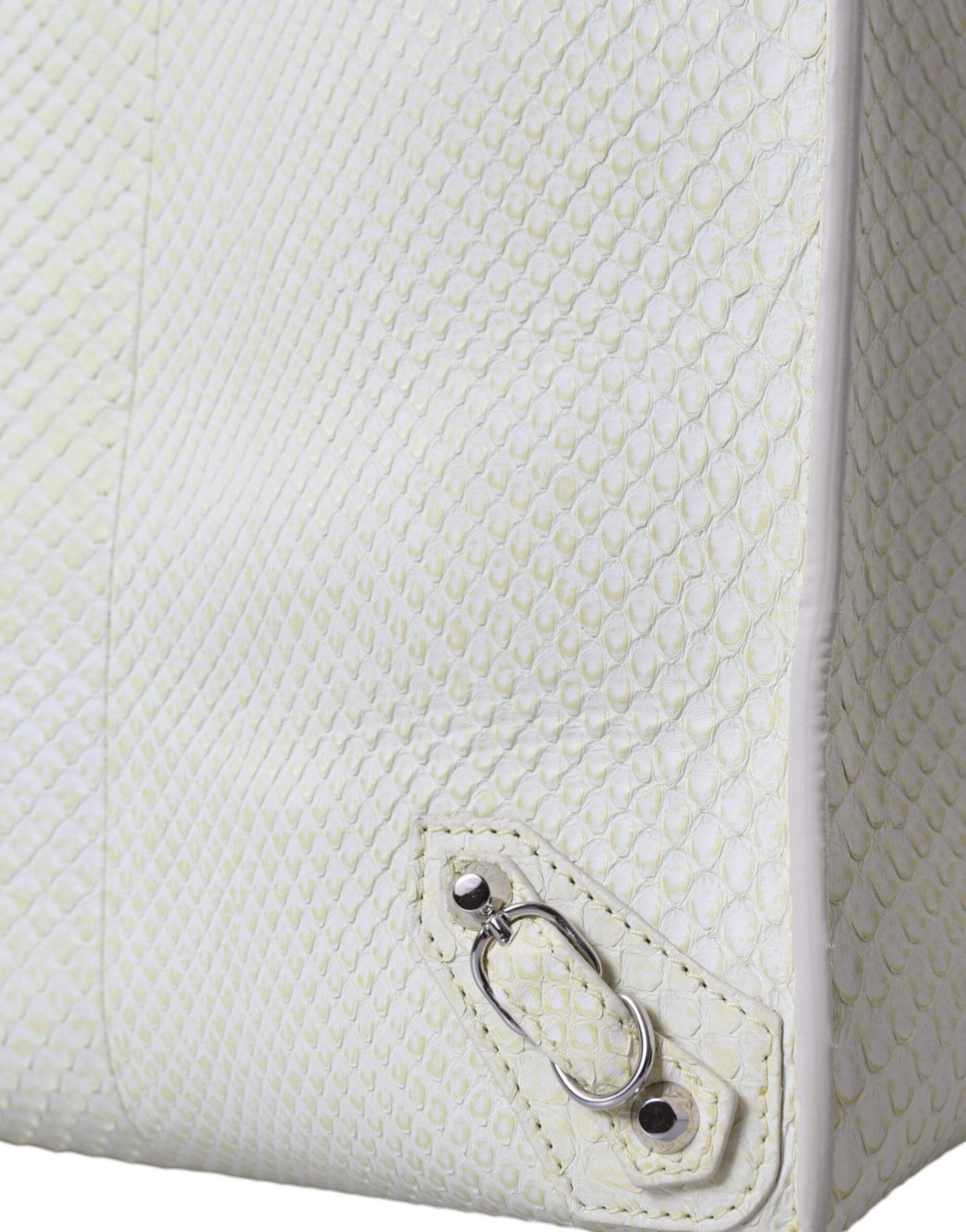 White Yellow Exotic Skin Leather Shopping Tote Papier Bag Pythonskin