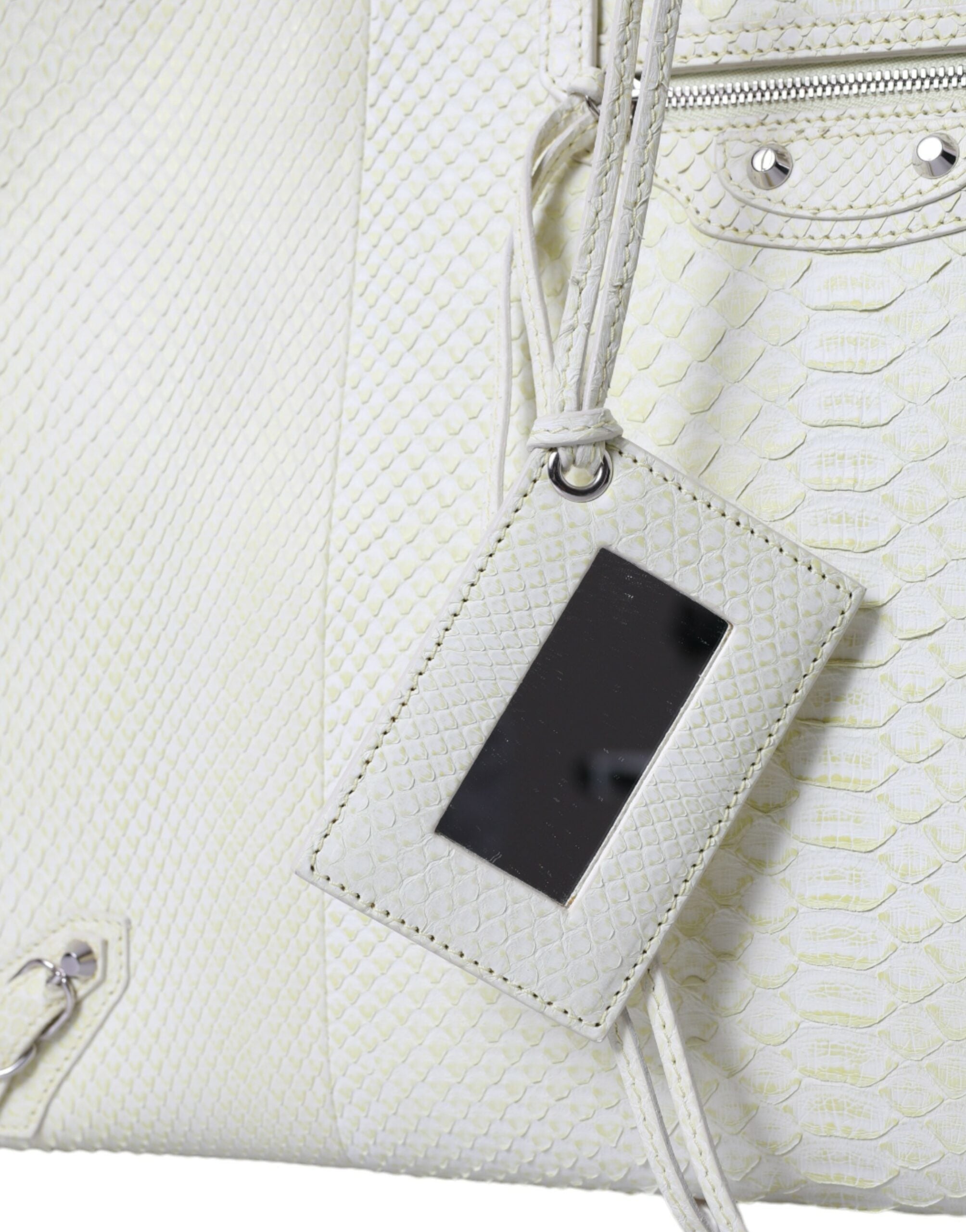 White Yellow Exotic Skin Leather Shopping Tote Papier Bag Pythonskin