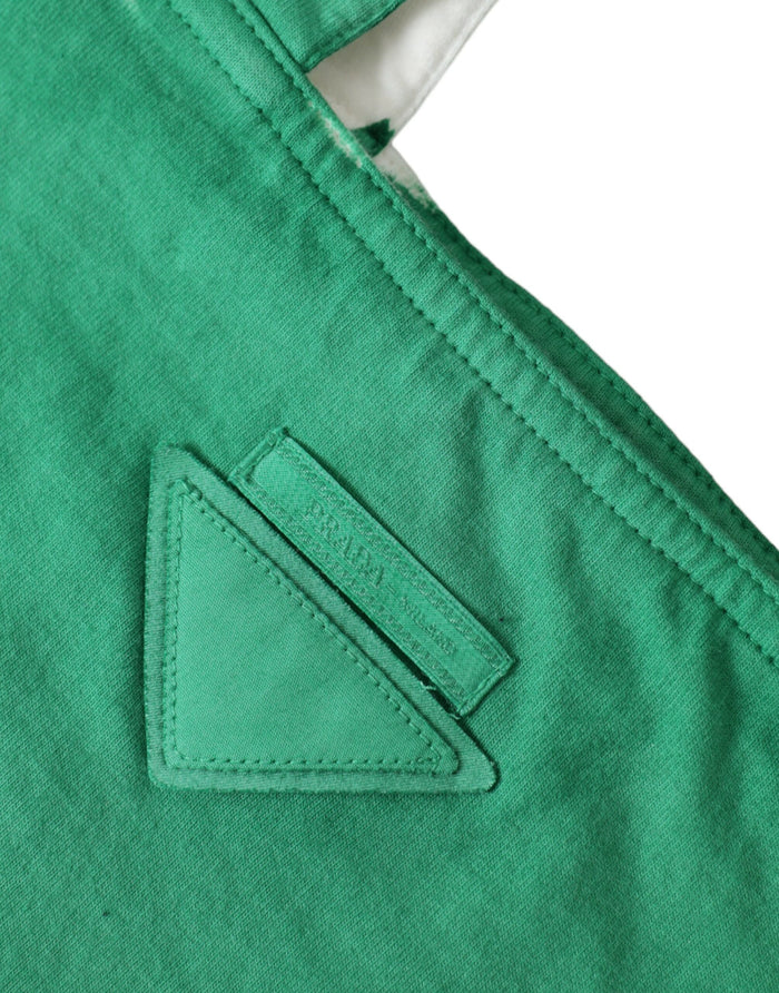 Green Jersey Fabric Logo Shoulder Shopping Tote Bag