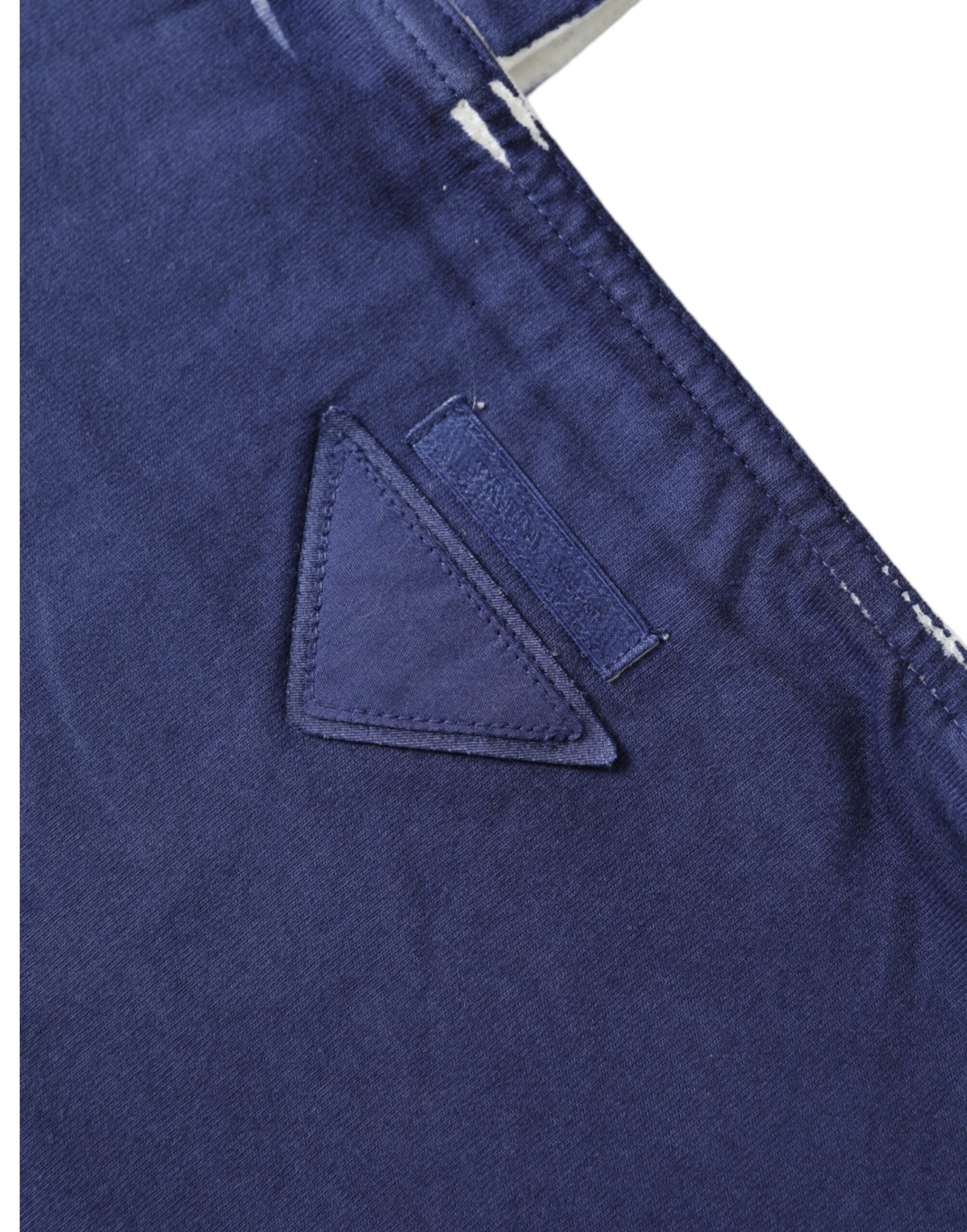 Blue Jersey Fabric Logo Shoulder Shopping Tote Bag