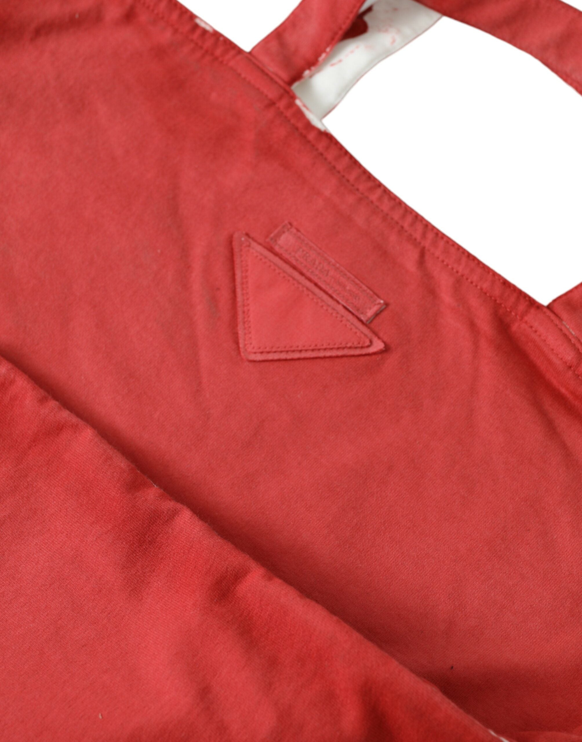 Red Jersey Fabric Logo Shoulder Shopping Tote Bag White And