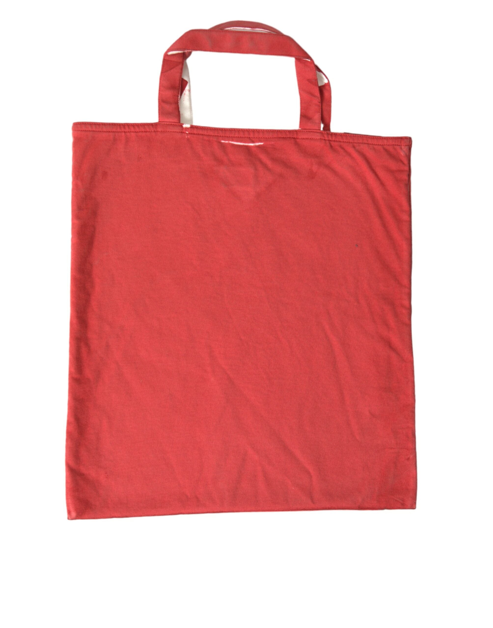 Red Jersey Fabric Logo Shoulder Shopping Tote Bag White And