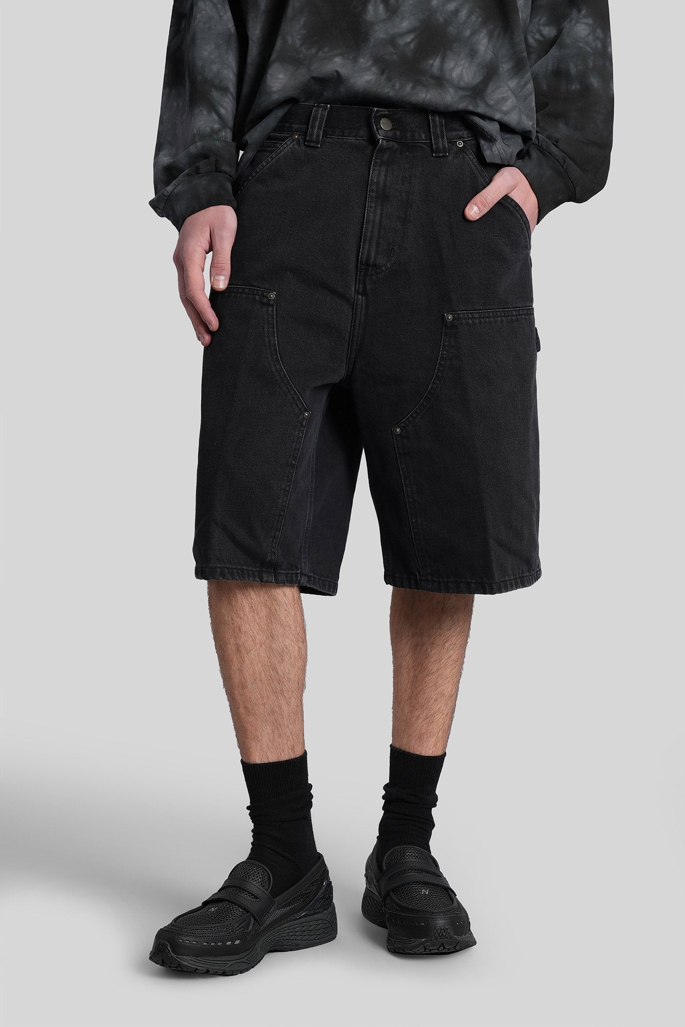 Og Double Knee Sh Shorts Black Denim Abbigliamento