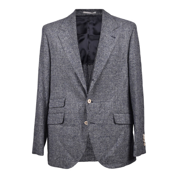 Brunello Cucinelli Mens Blue Wool Check Suit