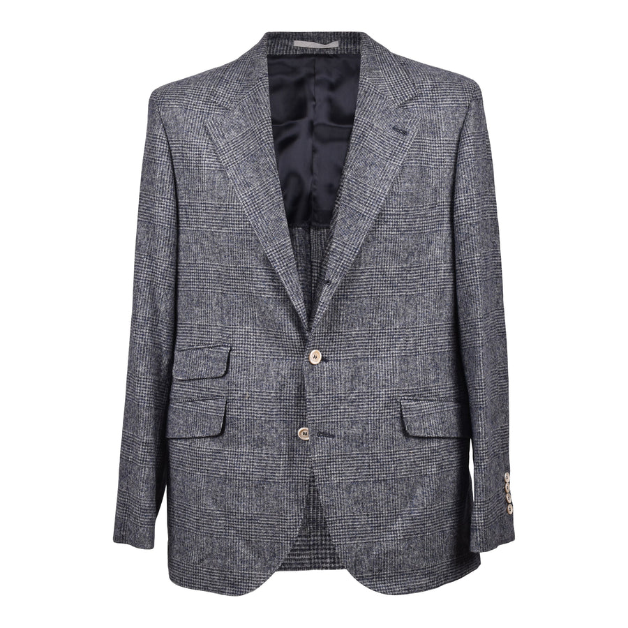 Brunello Cucinelli Mens Blue Wool Check Suit