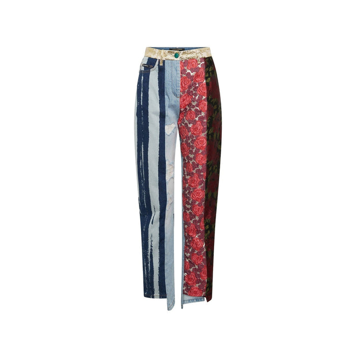 Embroidered Denim Pants Blue