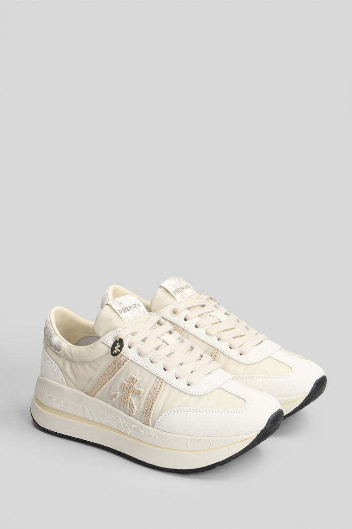 Bethcoin Sneakers Beige Suede And Fabric Scarpe