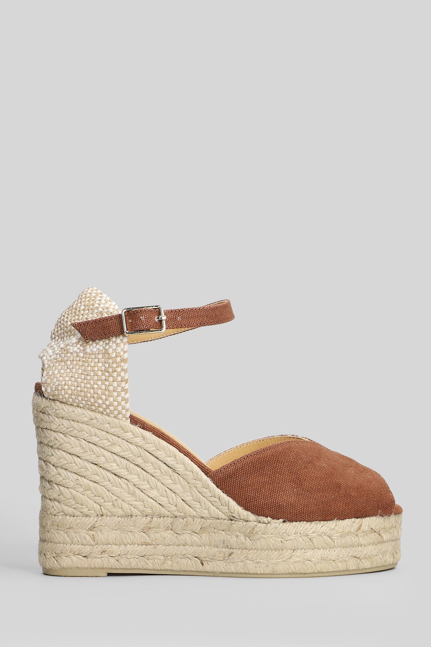 Bianca-8ed-002 Wedges Brown Canvas Scarpe