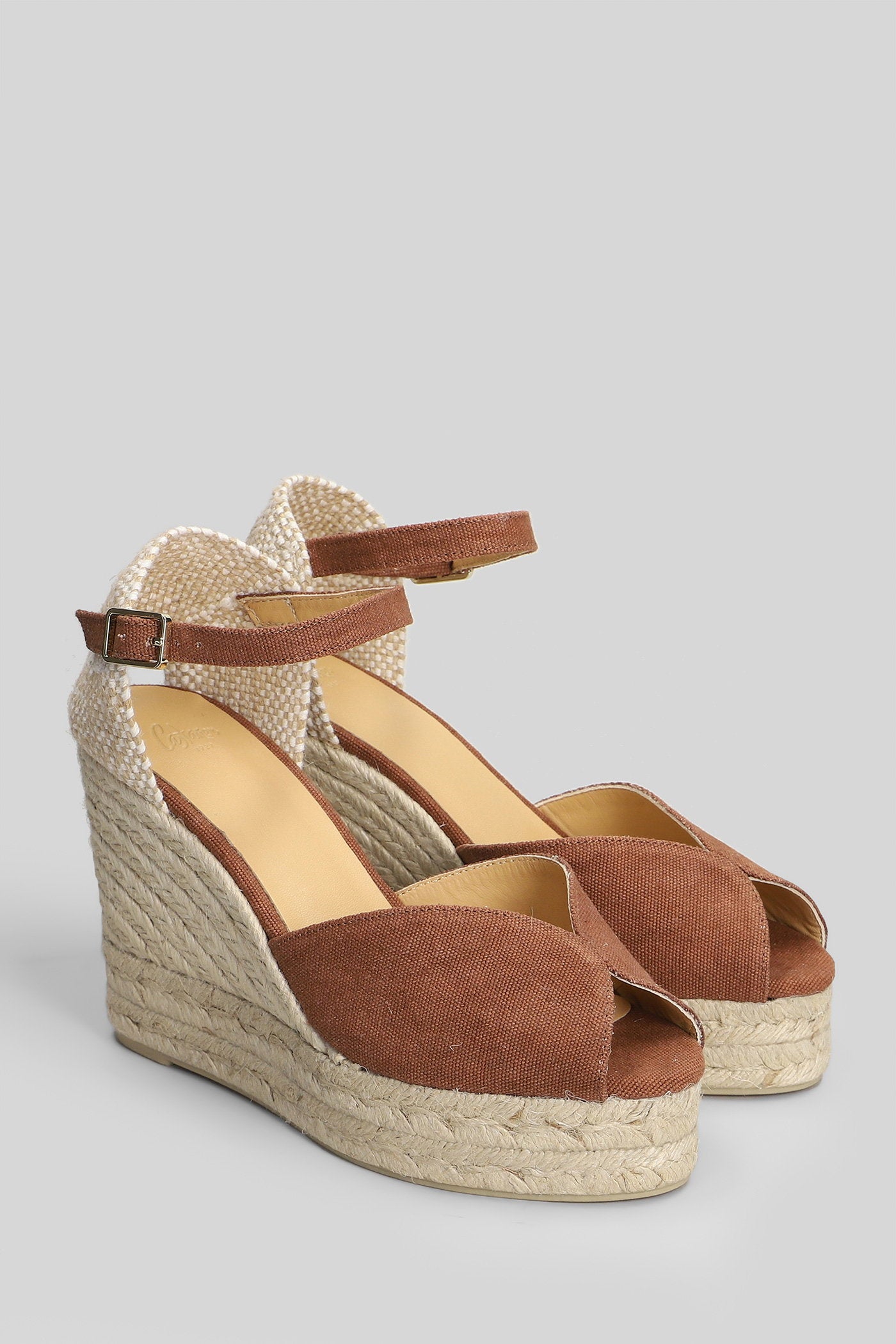 Bianca-8ed-002 Wedges Brown Canvas Scarpe