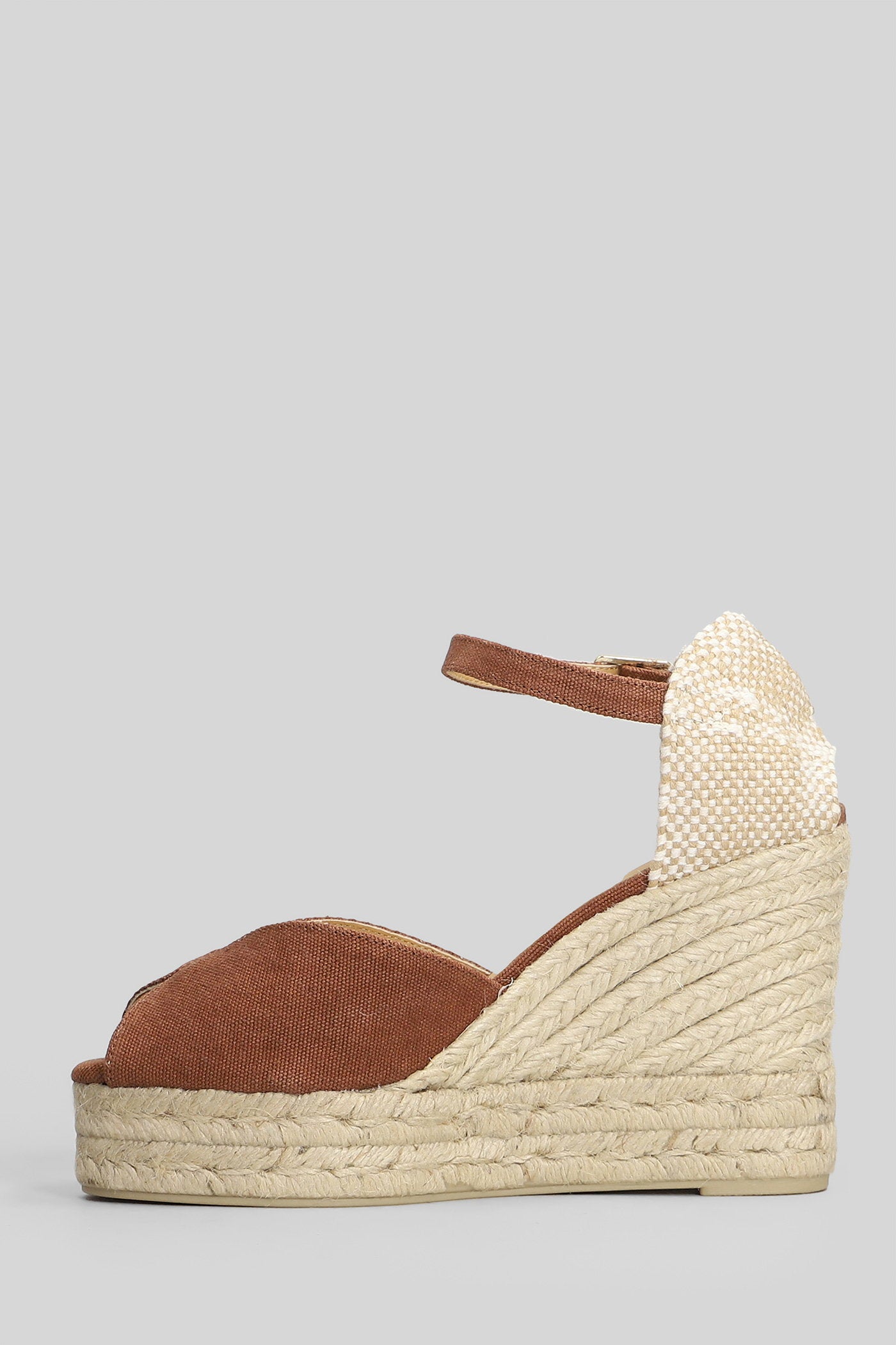 Bianca-8ed-002 Wedges Brown Canvas Scarpe