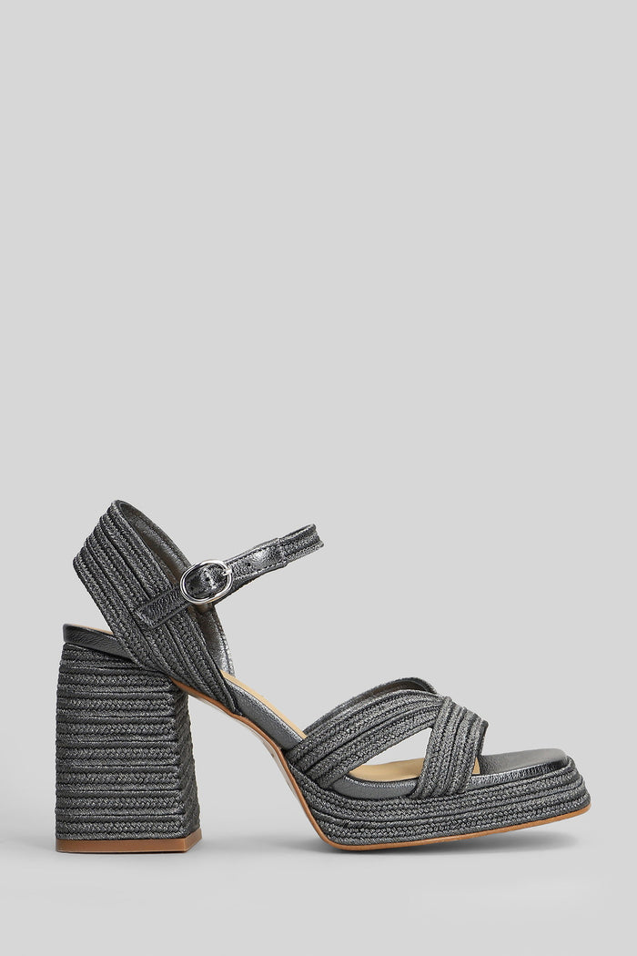 Valle-142 Sandals Gunmetal Leather And Fabric Scarpe
