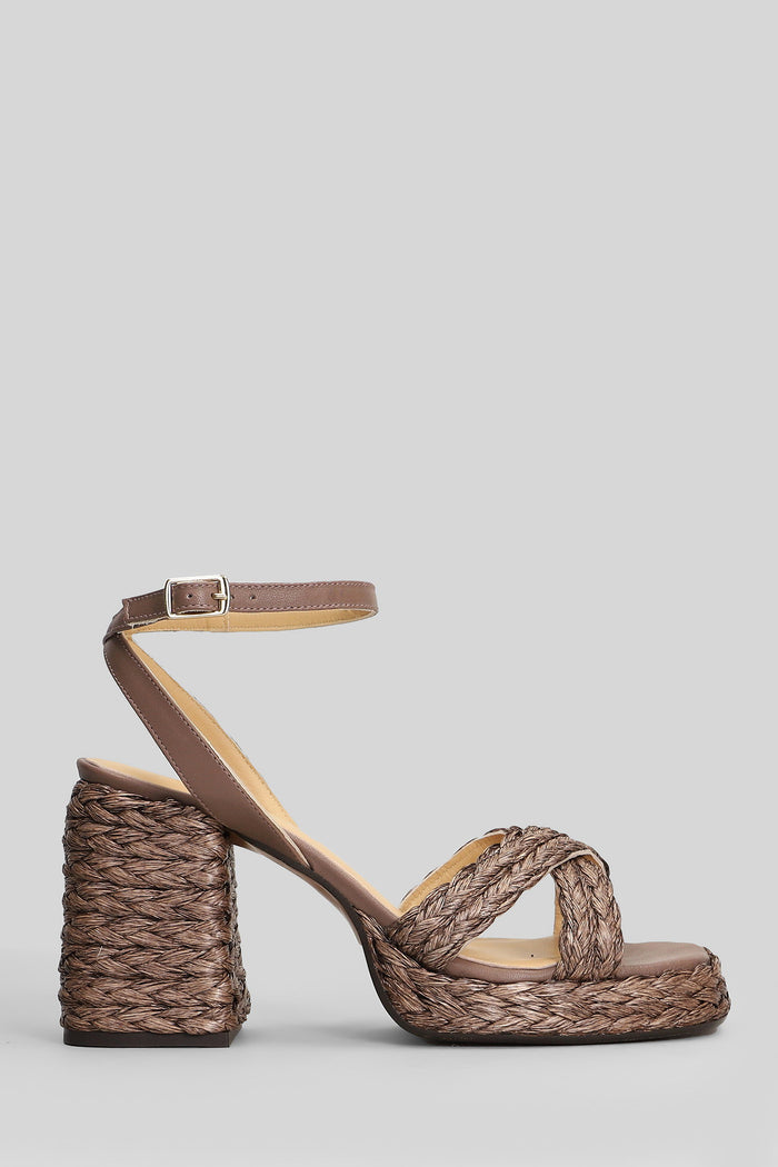 Valeriette 258 Sandals Taupe Leather And Fabric Scarpe