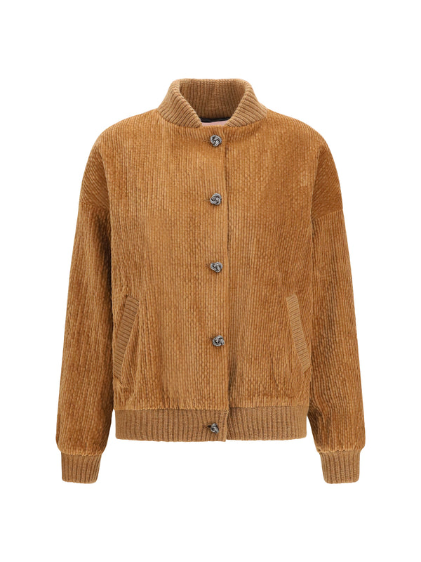 Corduroy Jacket With Embellished Button Closure Caramel Cotton; Modal; Spandex