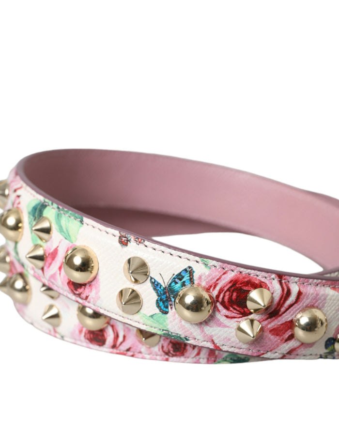 Pink Floral Handbag Accessory Shoulder Strap Calf Leather Bag