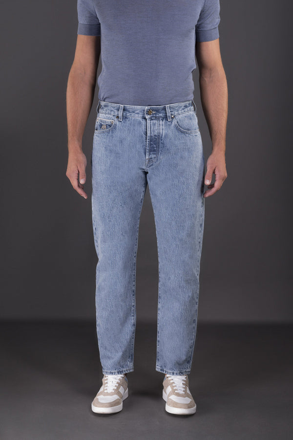 Moorer Mens Light Blue Relaxed Trousers Denim