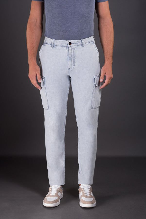 Moorer Mens Light Blue Tapered Trousers