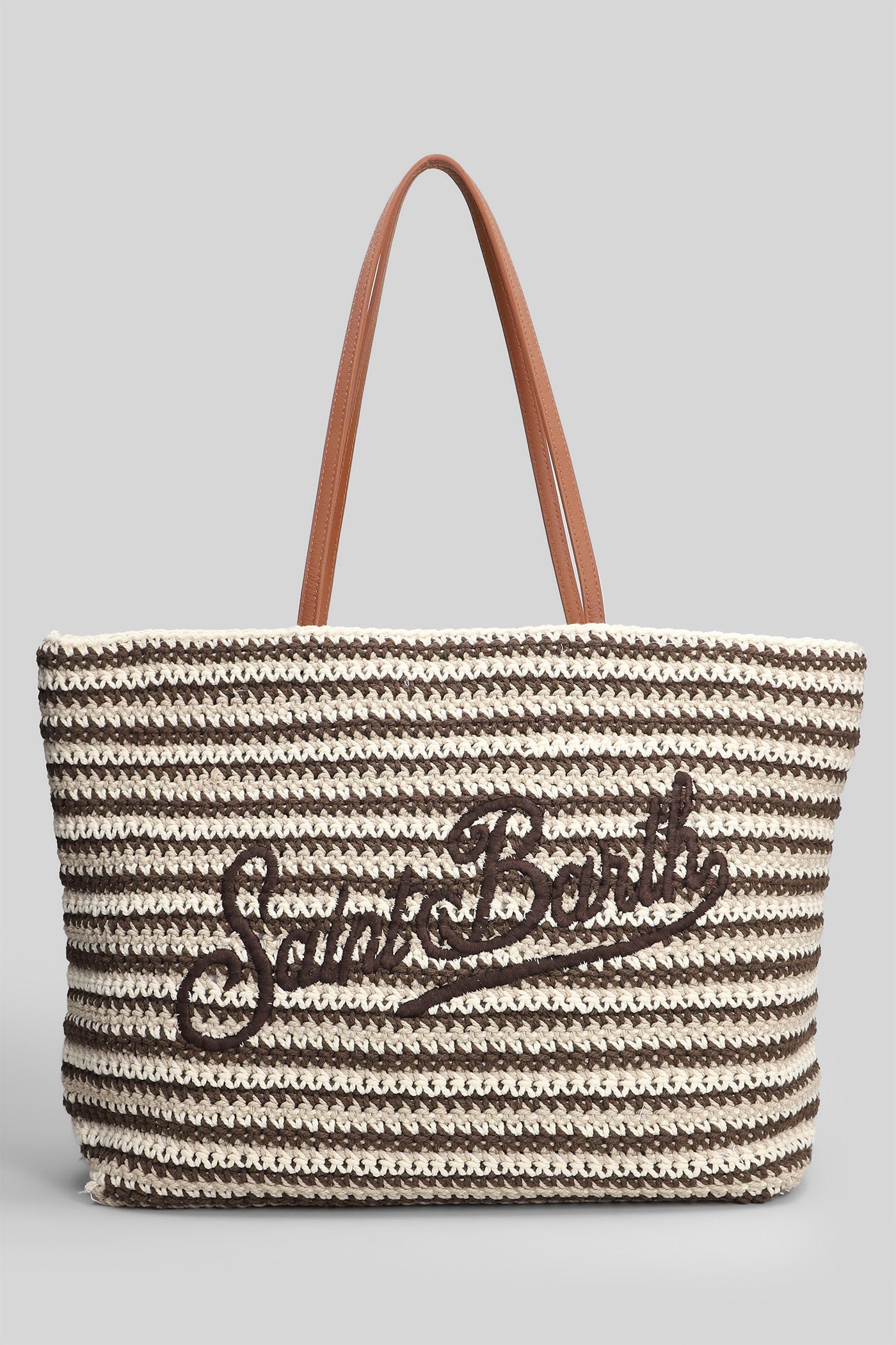 Crochet Tote Brown Canvas Borse