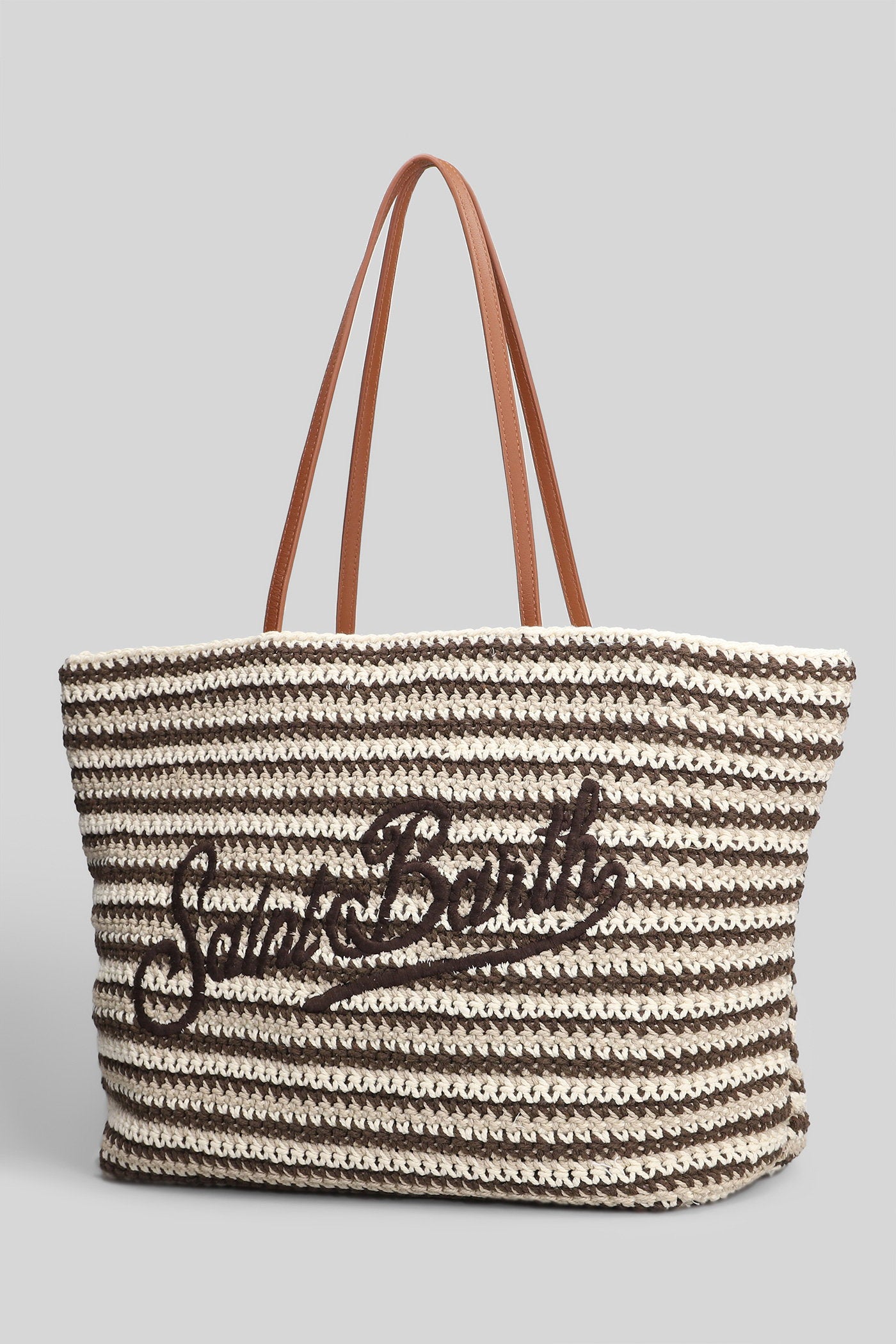 Crochet Tote Brown Canvas Borse