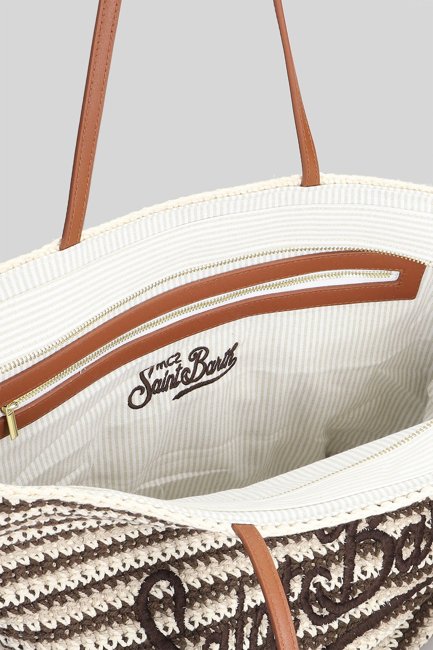Crochet Tote Brown Canvas Borse