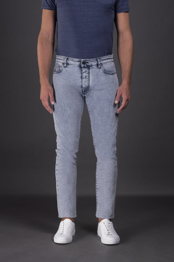 Moorer Mens Light Blue Slim Fit Trousers