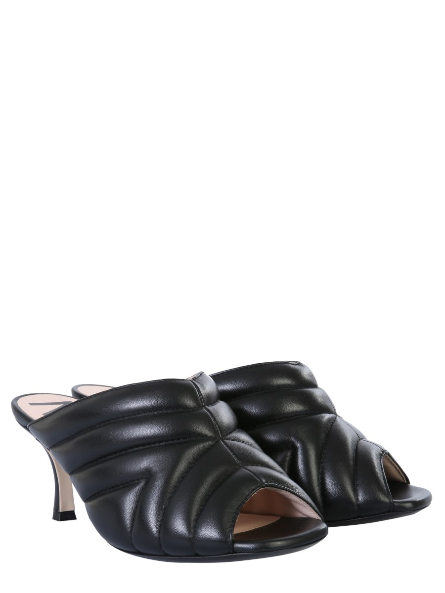 Chevron Pattern Mules Black Lamb Sandal