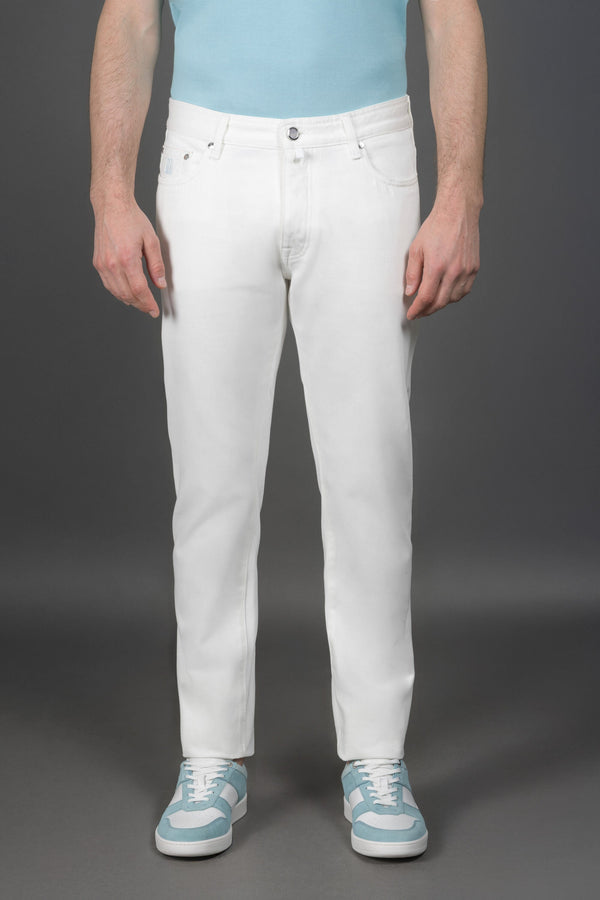 Moorer Mens White Slim Fit Trousers