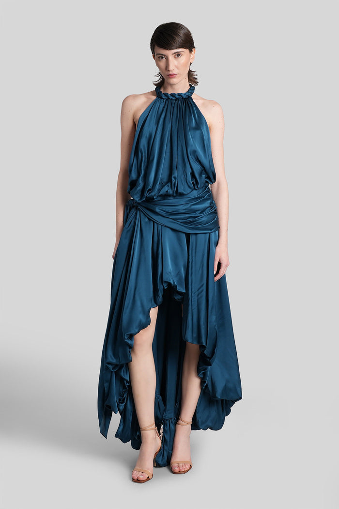 Long Dress Blue Silk Abbigliamento