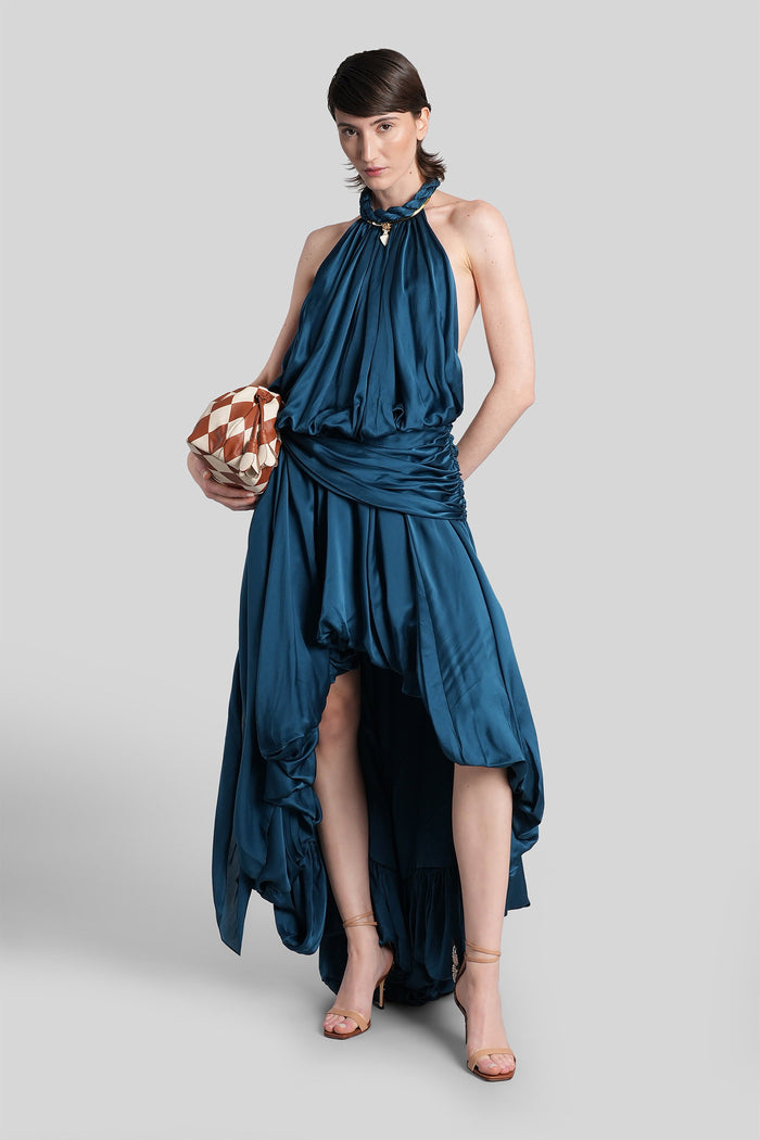 Long Dress Blue Silk Abbigliamento